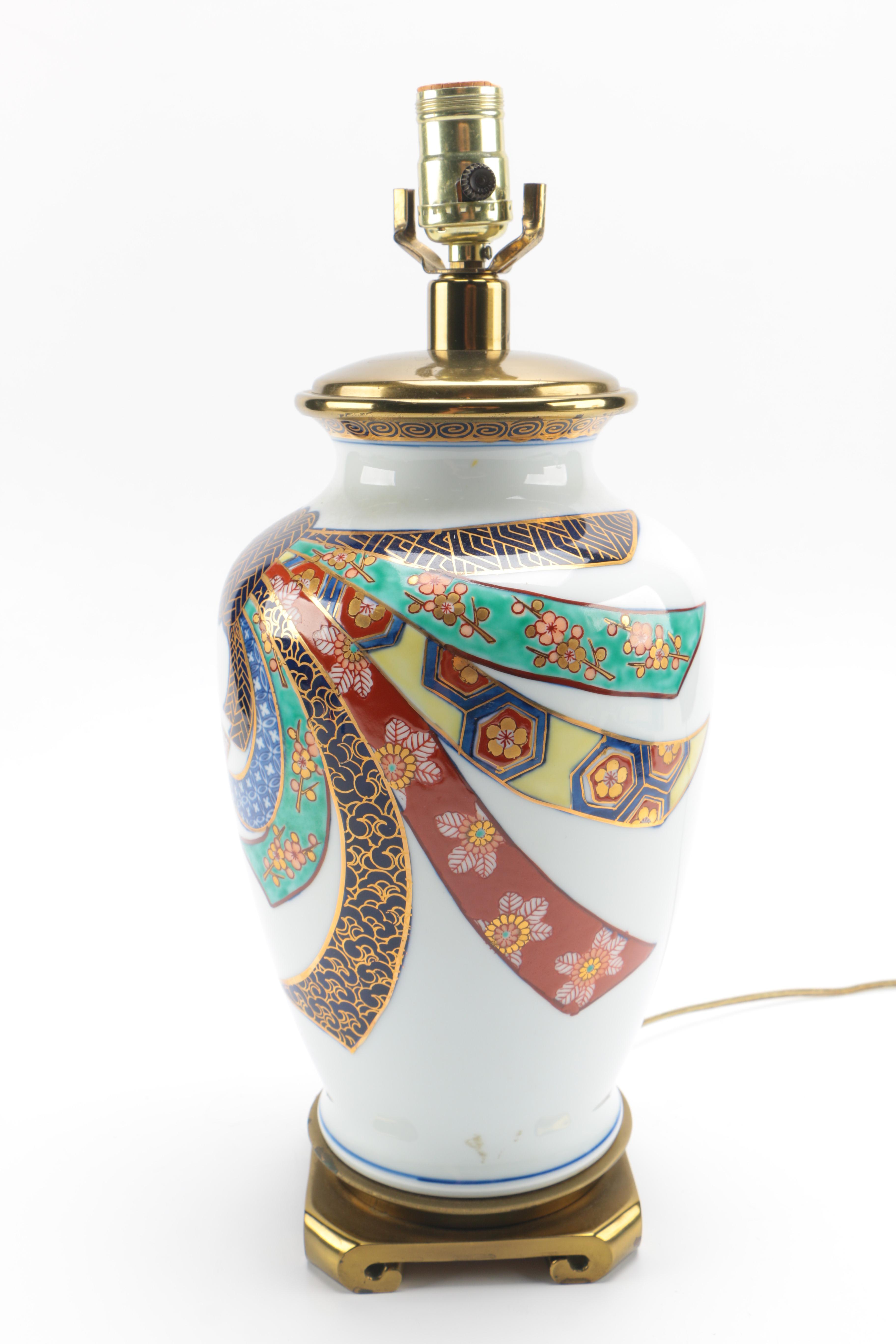 Colorful Porcelain Table Lamp With Pleated Shade