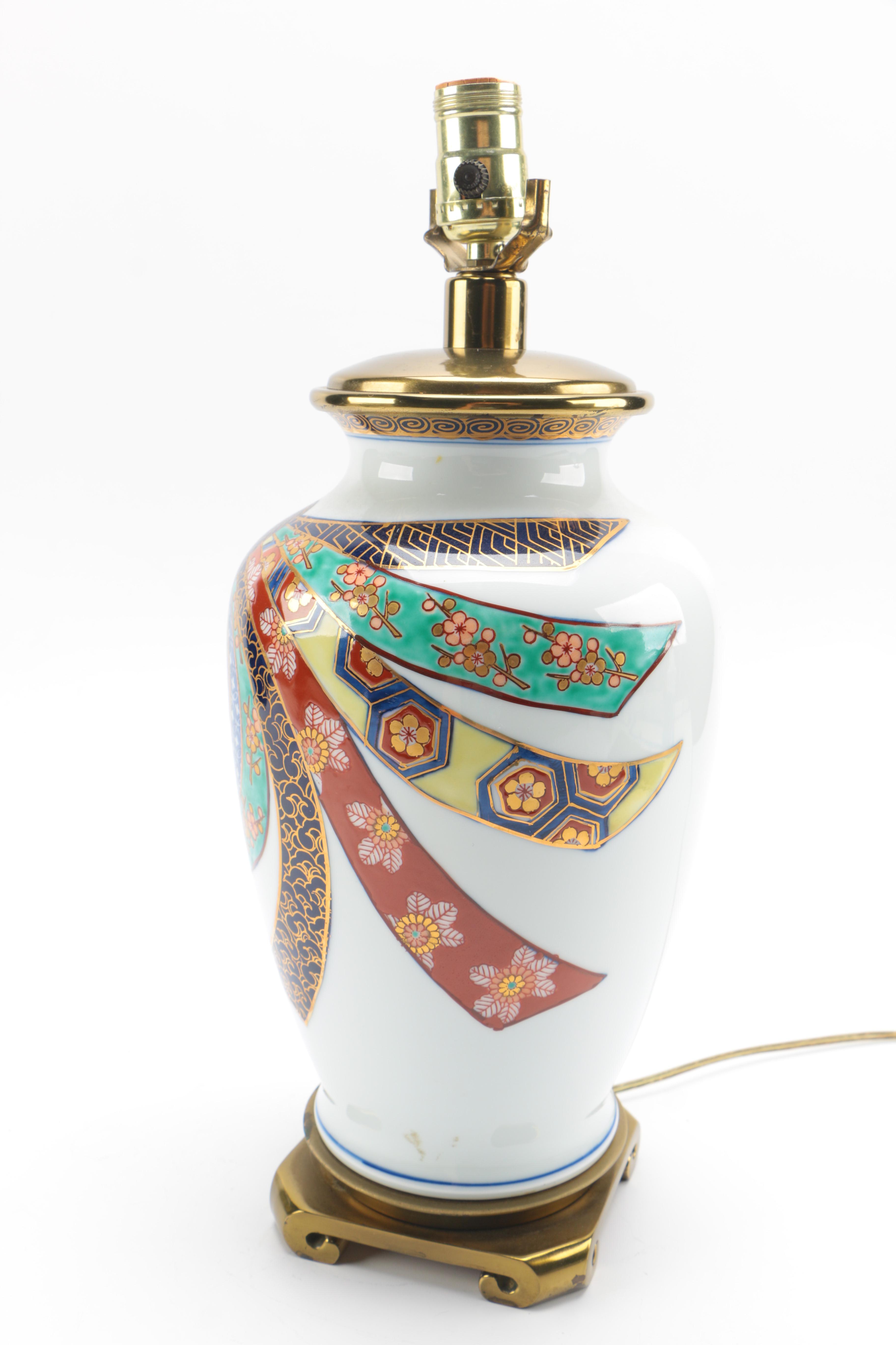 Colorful Porcelain Table Lamp With Pleated Shade