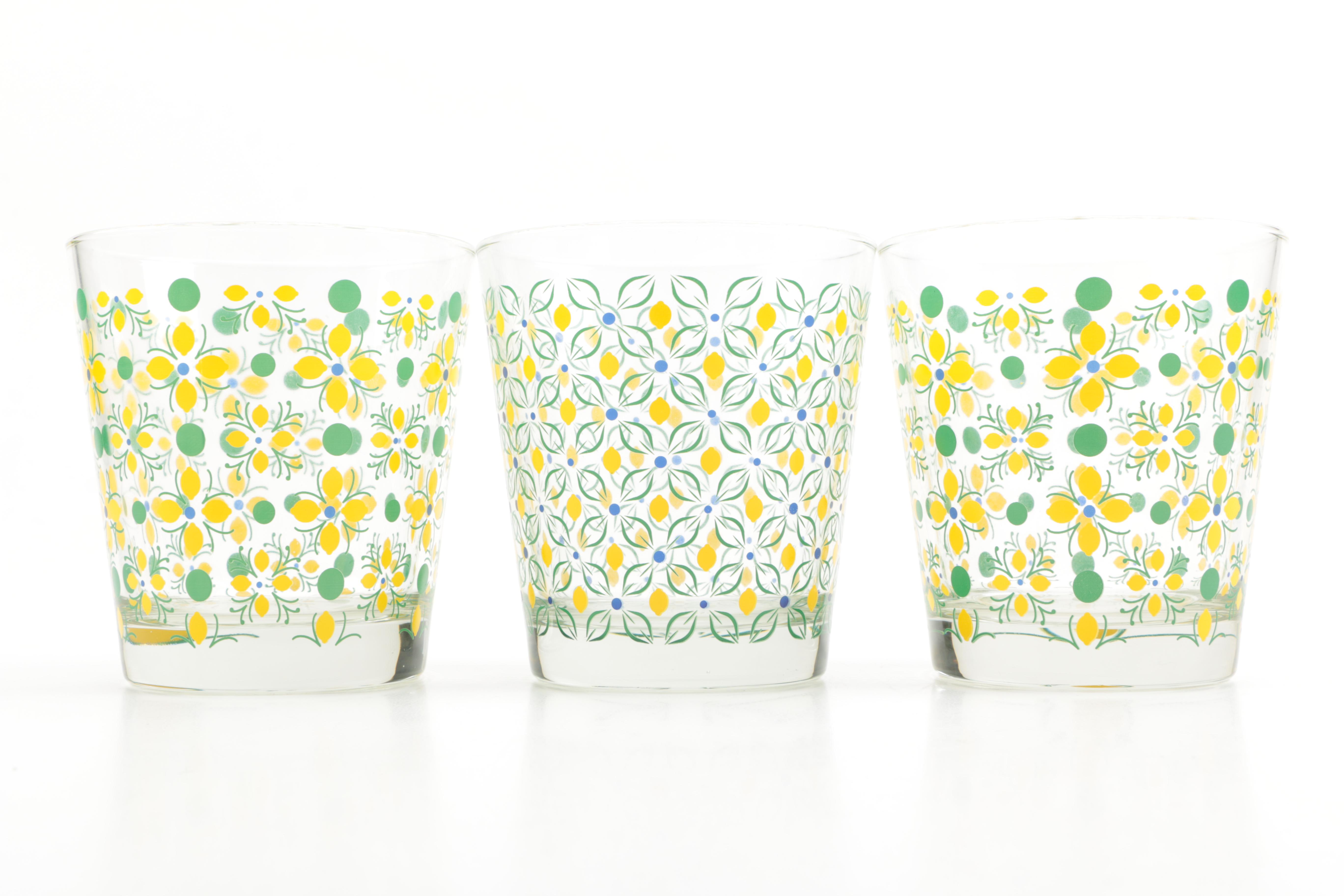Lemon Printed Glasses and Green Bread and Butter Bowls