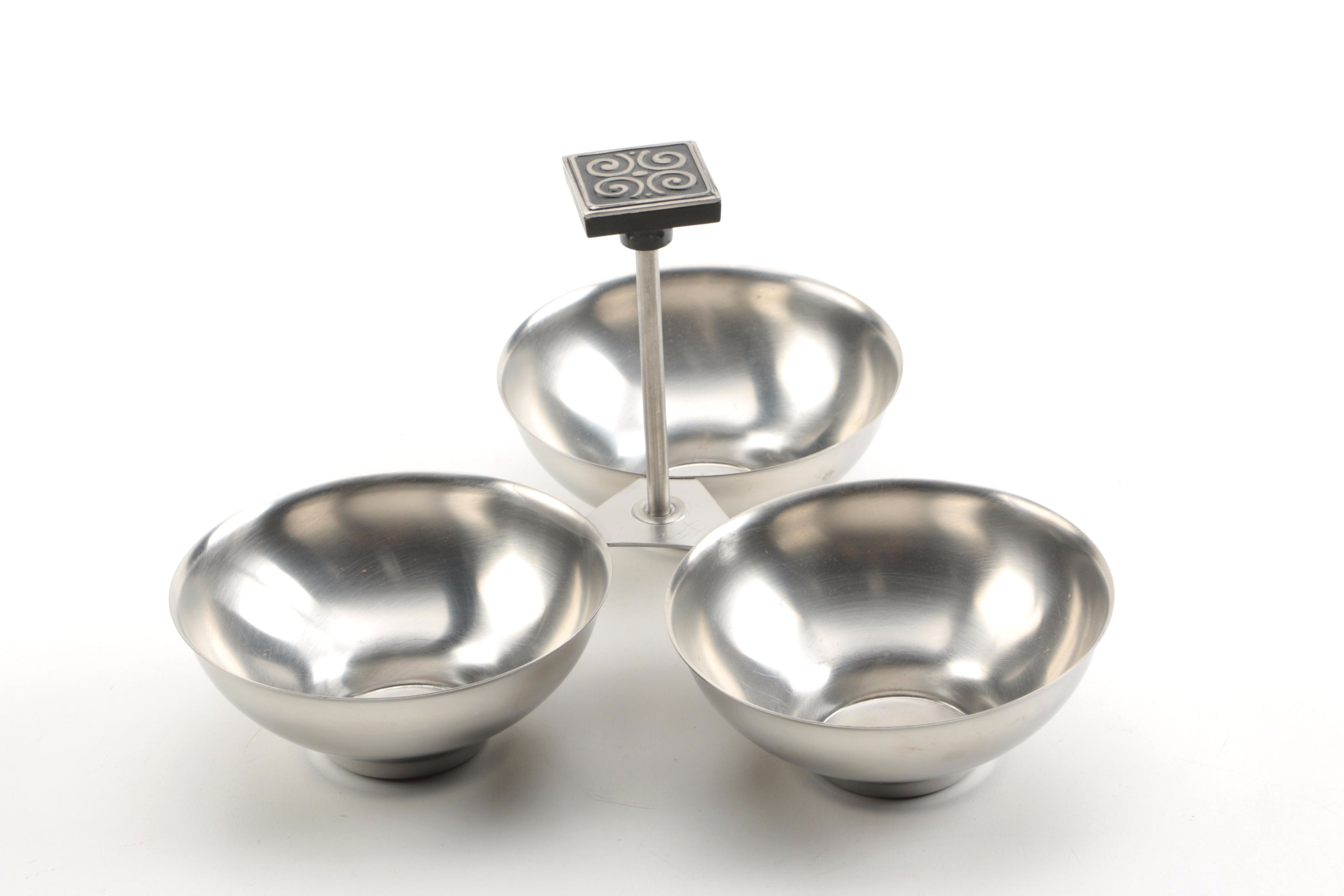 Stainless Steel Serving Pieces and Metal Spoon Rest