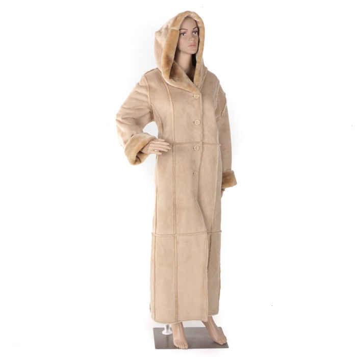 Danny Robert's Faux Fur and Faux Suede Full Length Coat With Hood