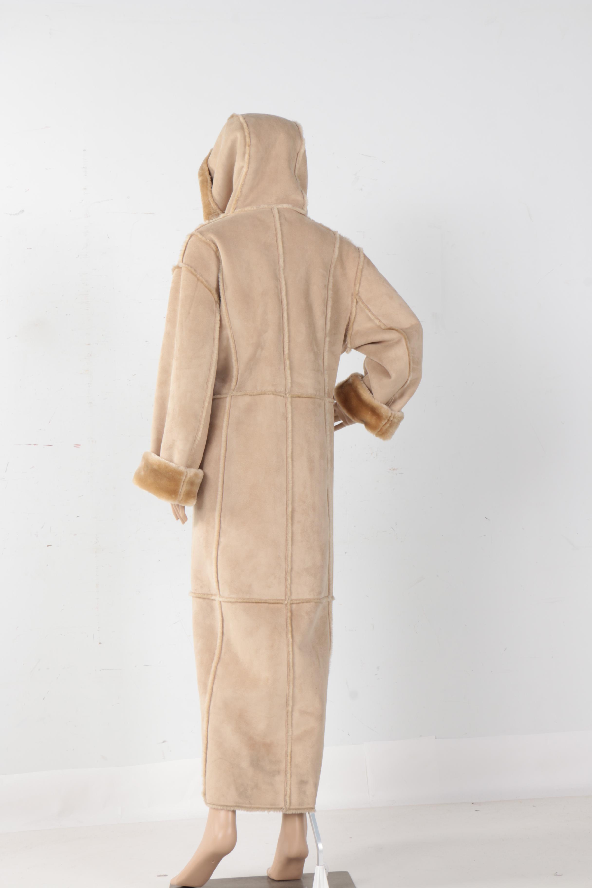 Danny Robert's Faux Fur and Faux Suede Full Length Coat With Hood