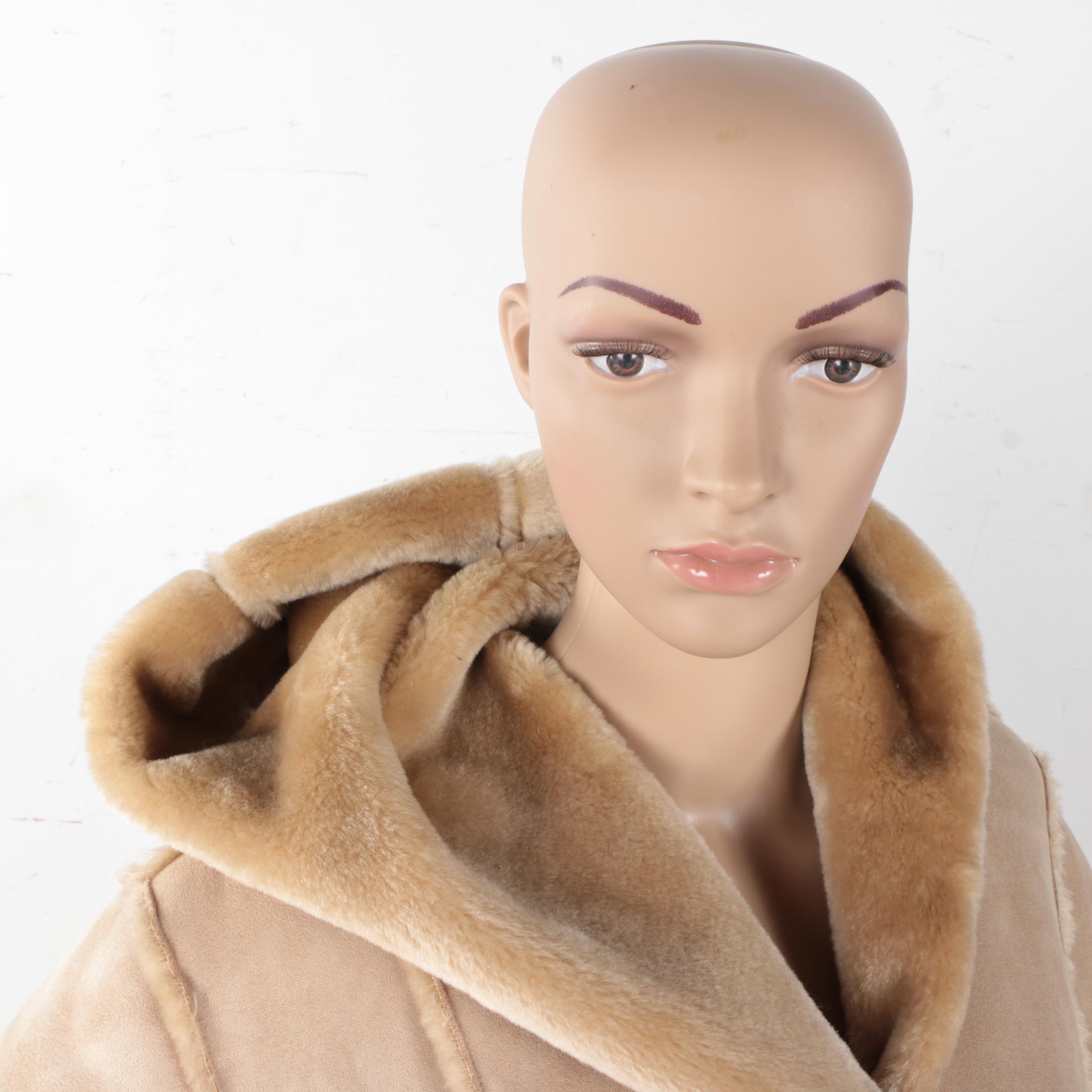 Danny Robert's Faux Fur and Faux Suede Full Length Coat With Hood