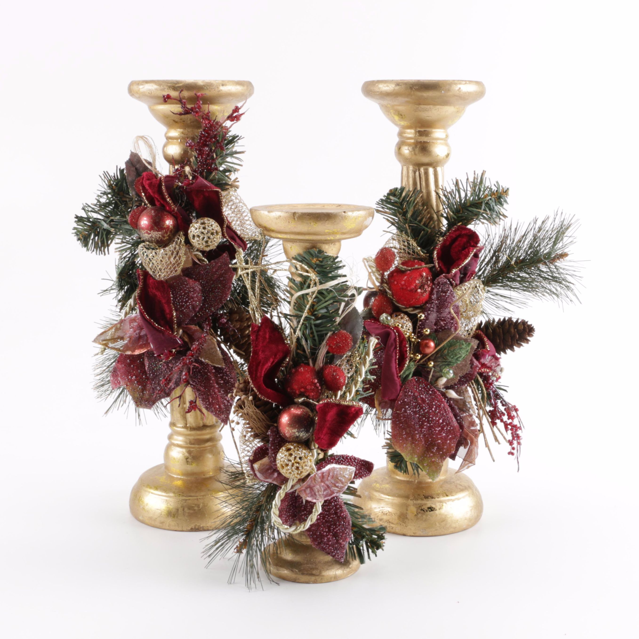 Winter Holiday Gold Tone Pillars