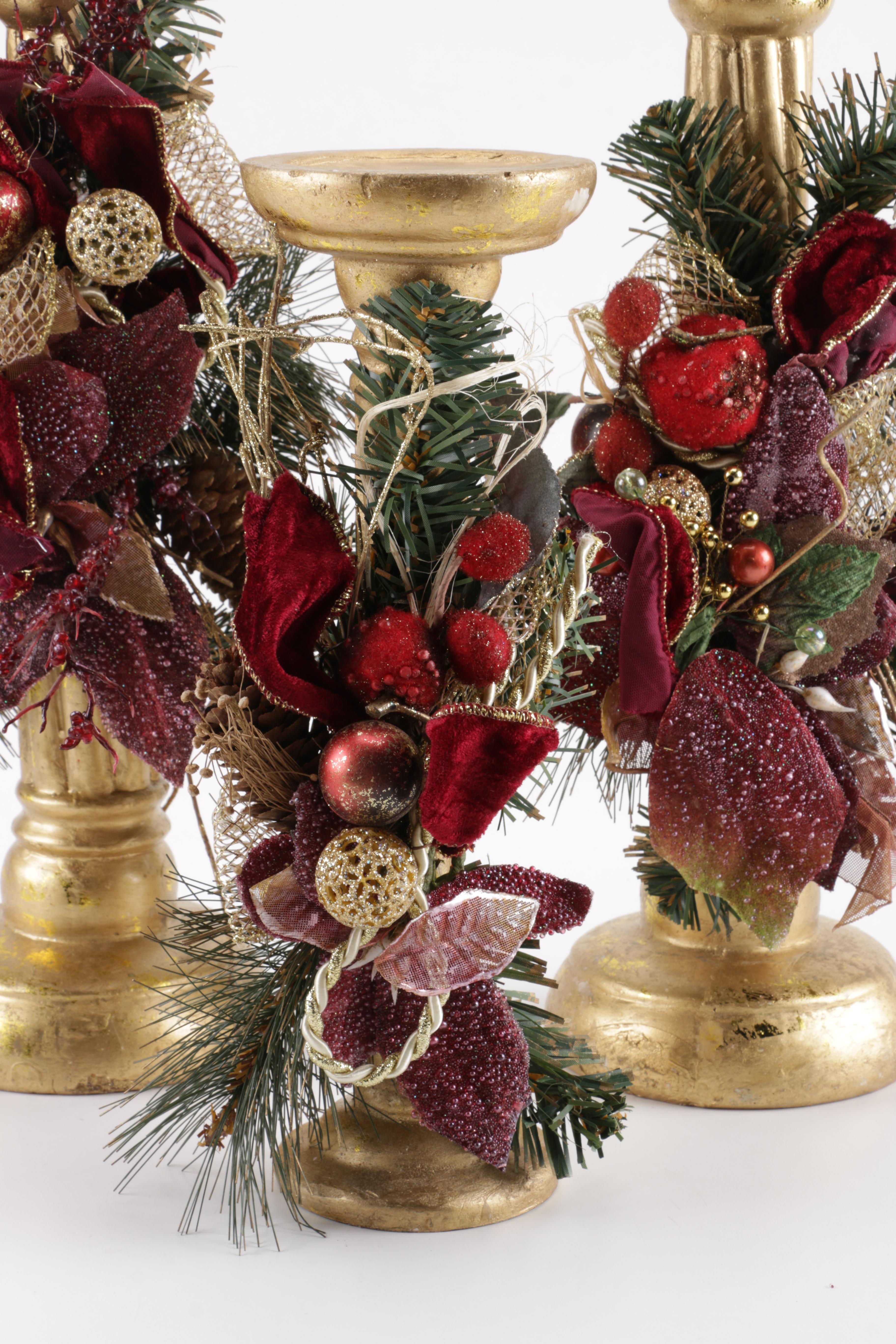 Winter Holiday Gold Tone Pillars