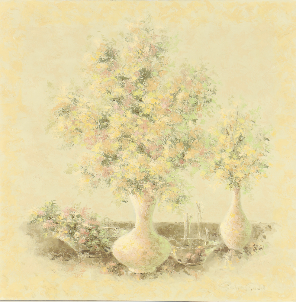 Peter Schofield Oil Painting on Canvas "Floral and Fruit Still Life"