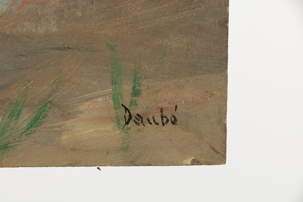 Oil Painting on Composite Panel of Garden Genre Scene