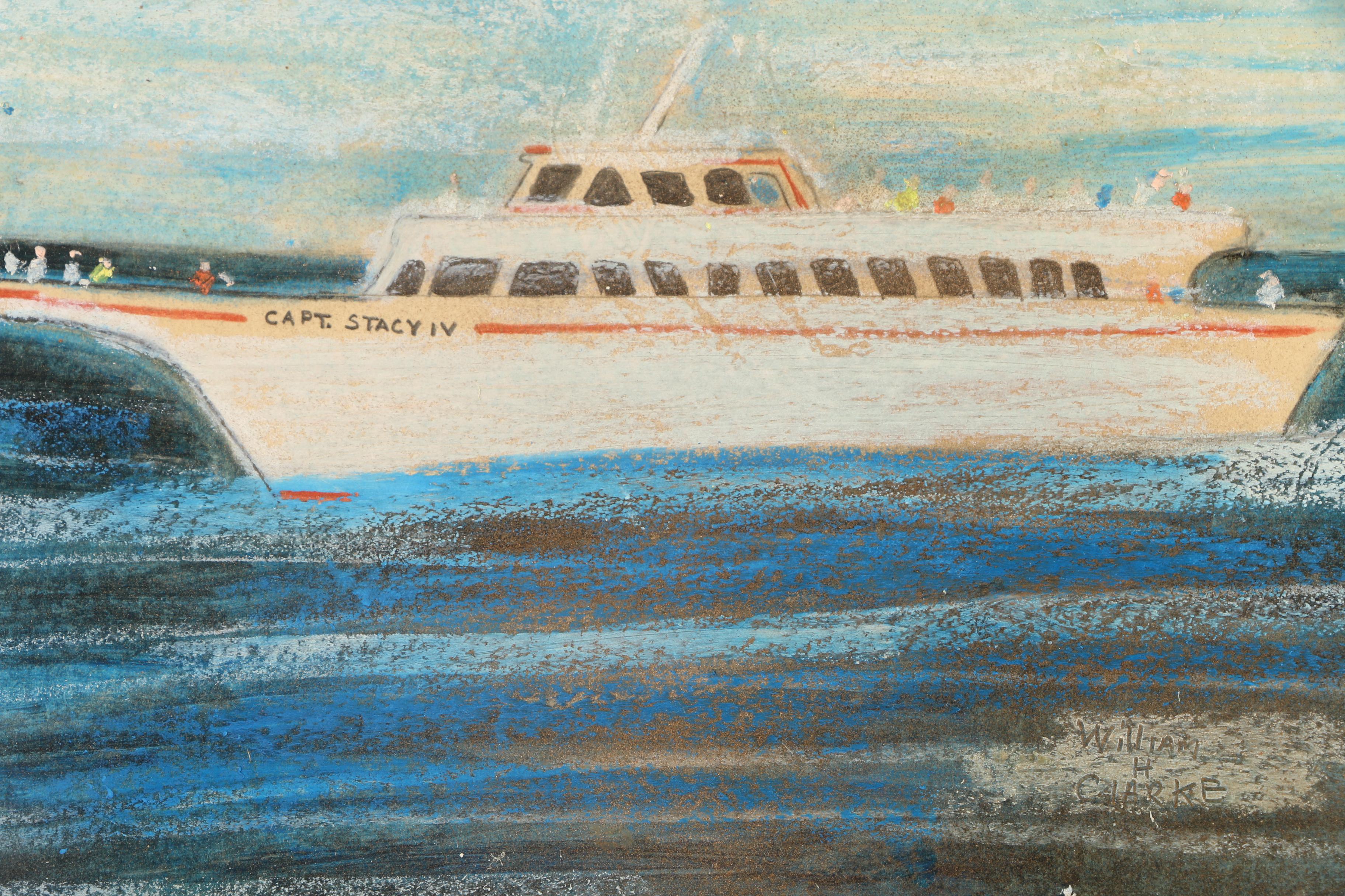 William H. Clarke Pastel Drawing of Yacht Capt. Stacy IV"