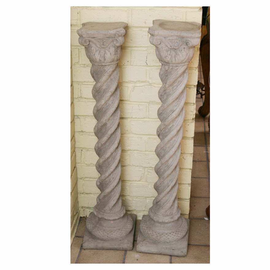 Pair of Cement Pillar Plant Stands