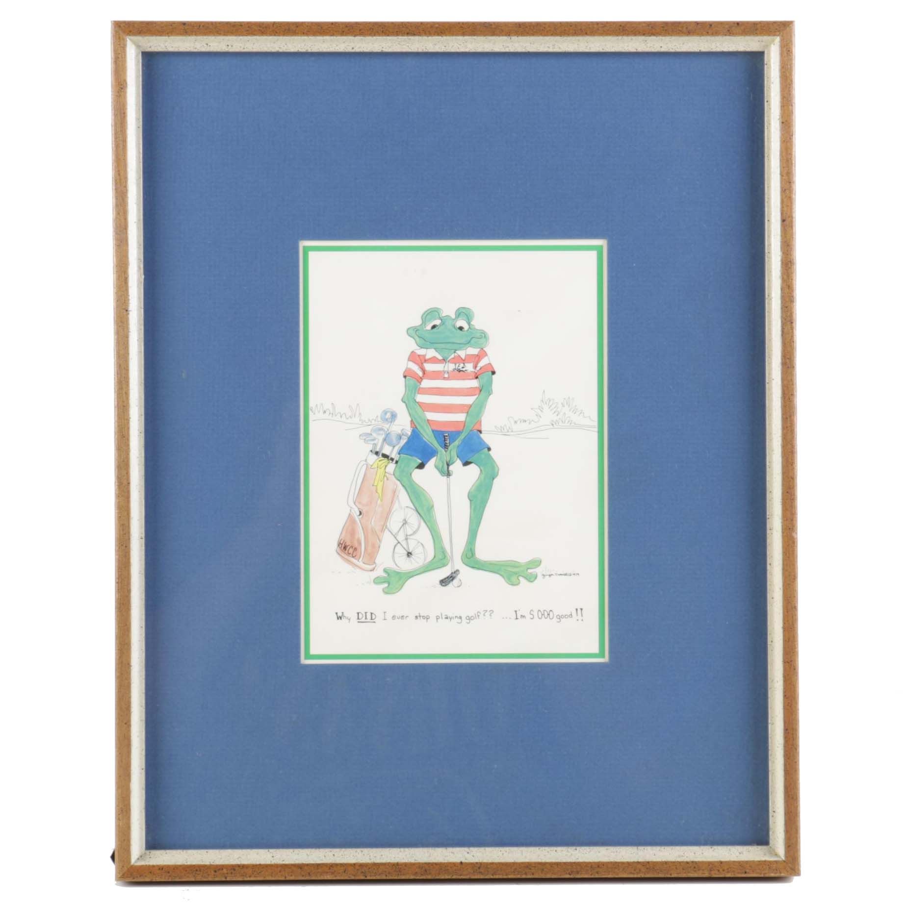 After Ginger Crowell Offset Lithograph "Frog" Cartoon