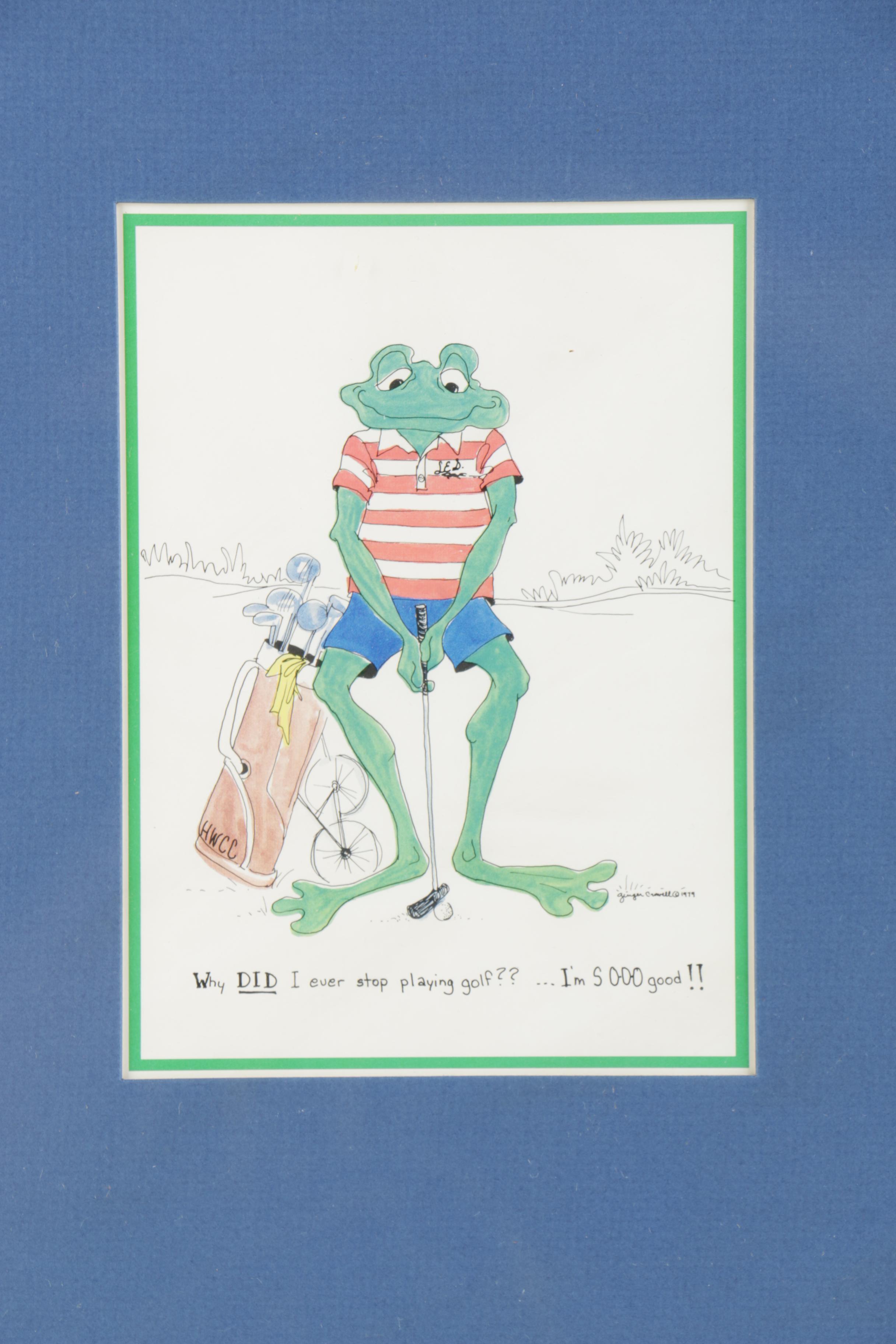 After Ginger Crowell Offset Lithograph "Frog" Cartoon