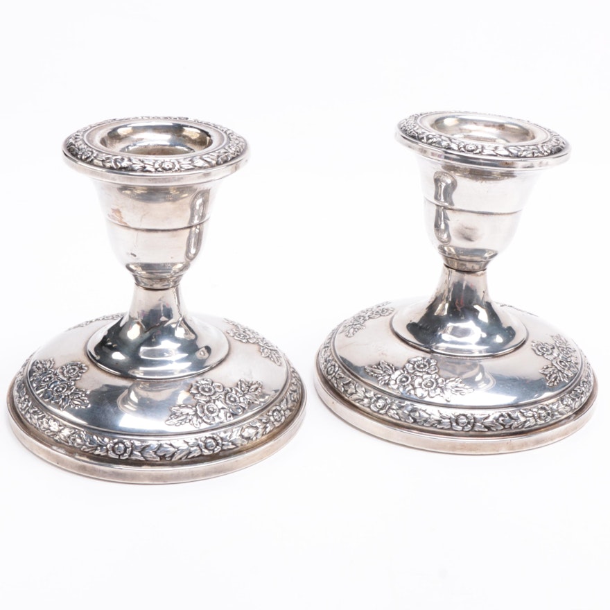 Fisher Weighted Sterling Silver "Rose Bouquet" Candleholders