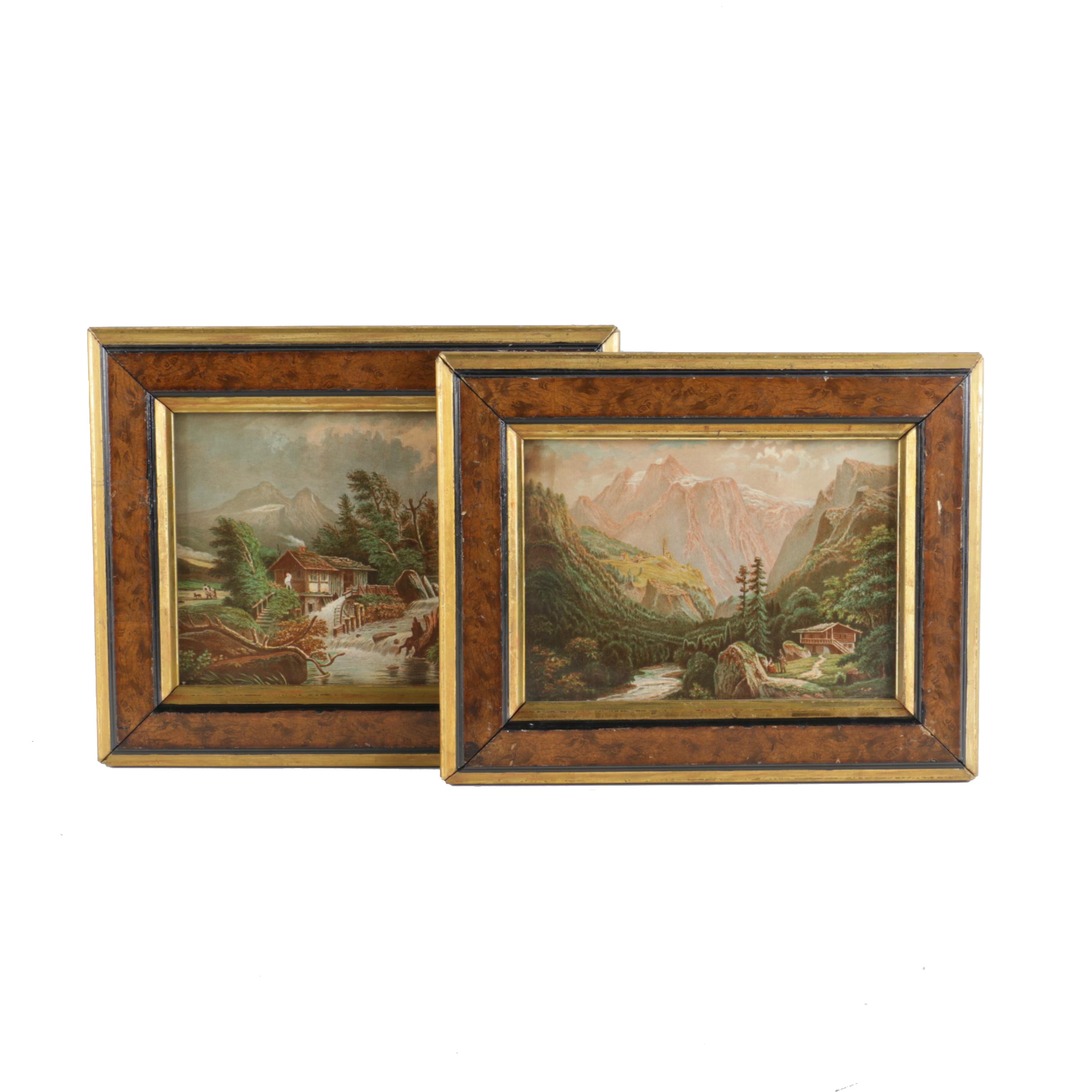 Pair of Chromolithographs of Streams Through the Mountains
