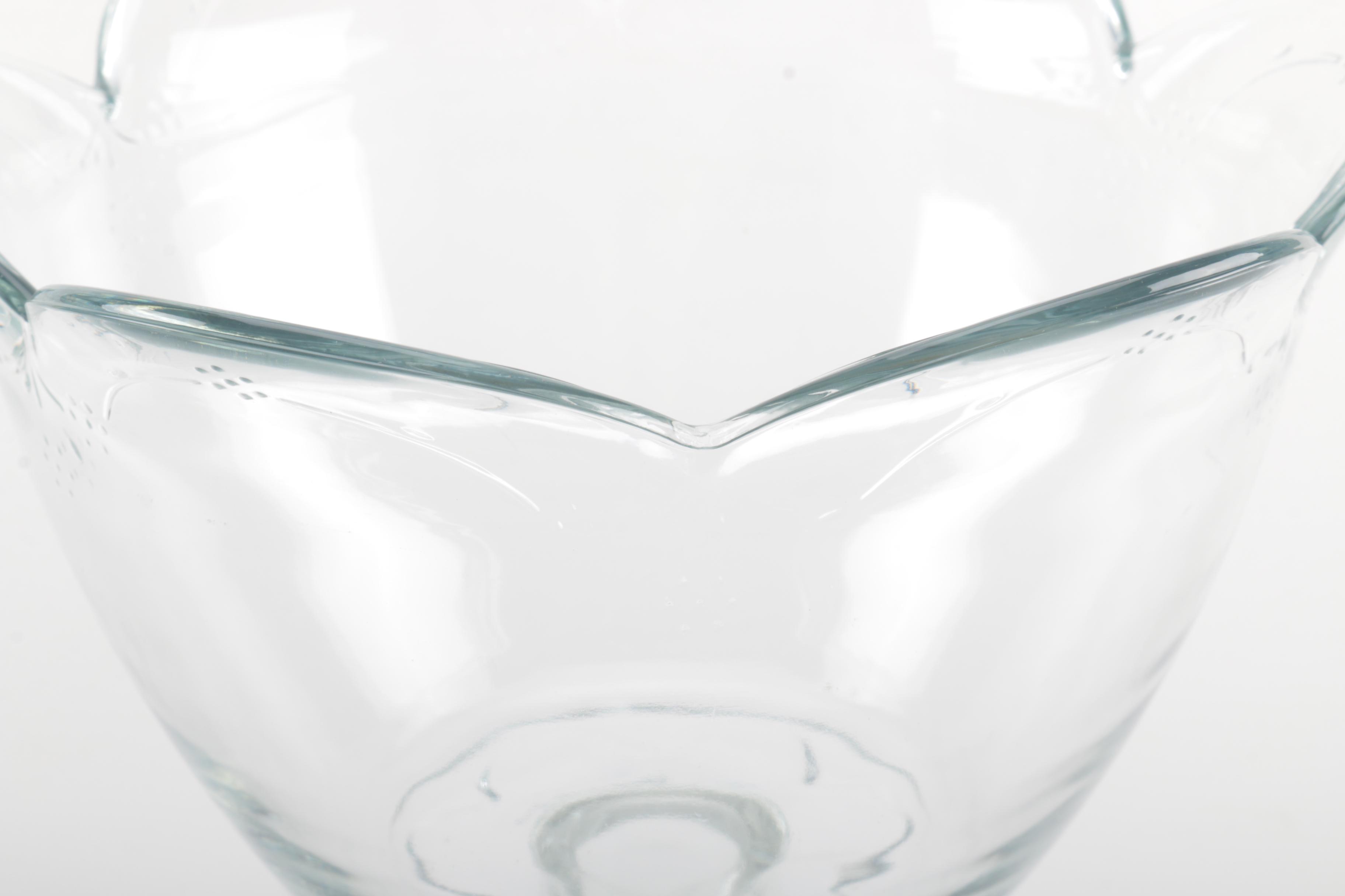 Glass Compote Bowl With Pfaltzgraff Plate and Knife