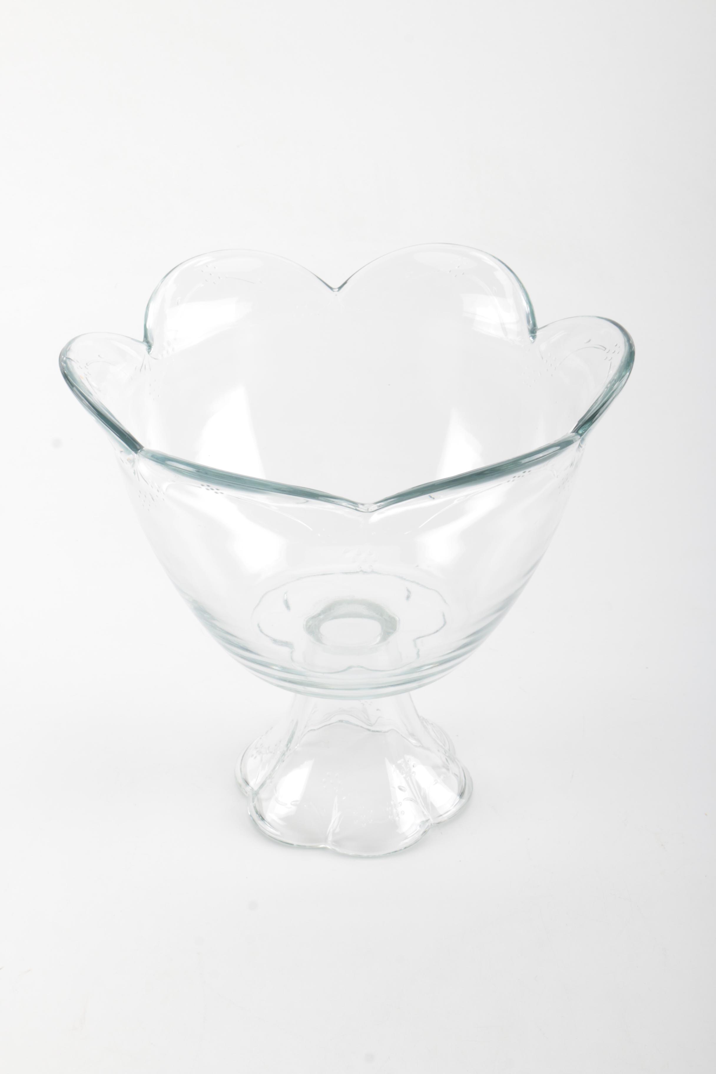 Glass Compote Bowl With Pfaltzgraff Plate and Knife