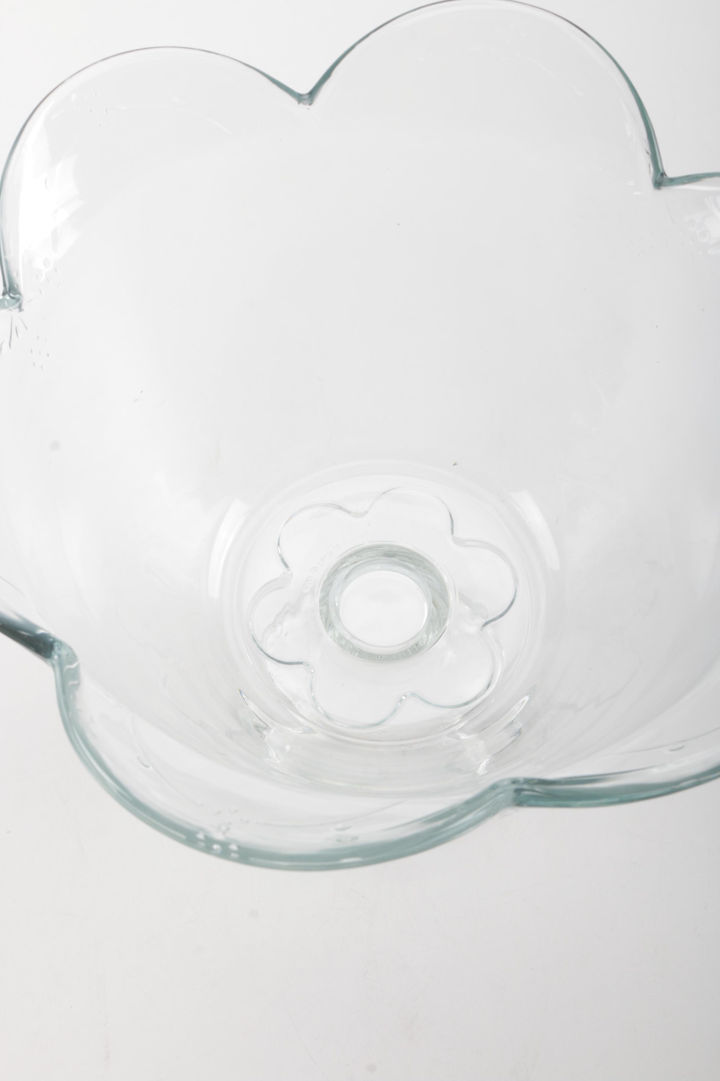 Glass Compote Bowl With Pfaltzgraff Plate and Knife