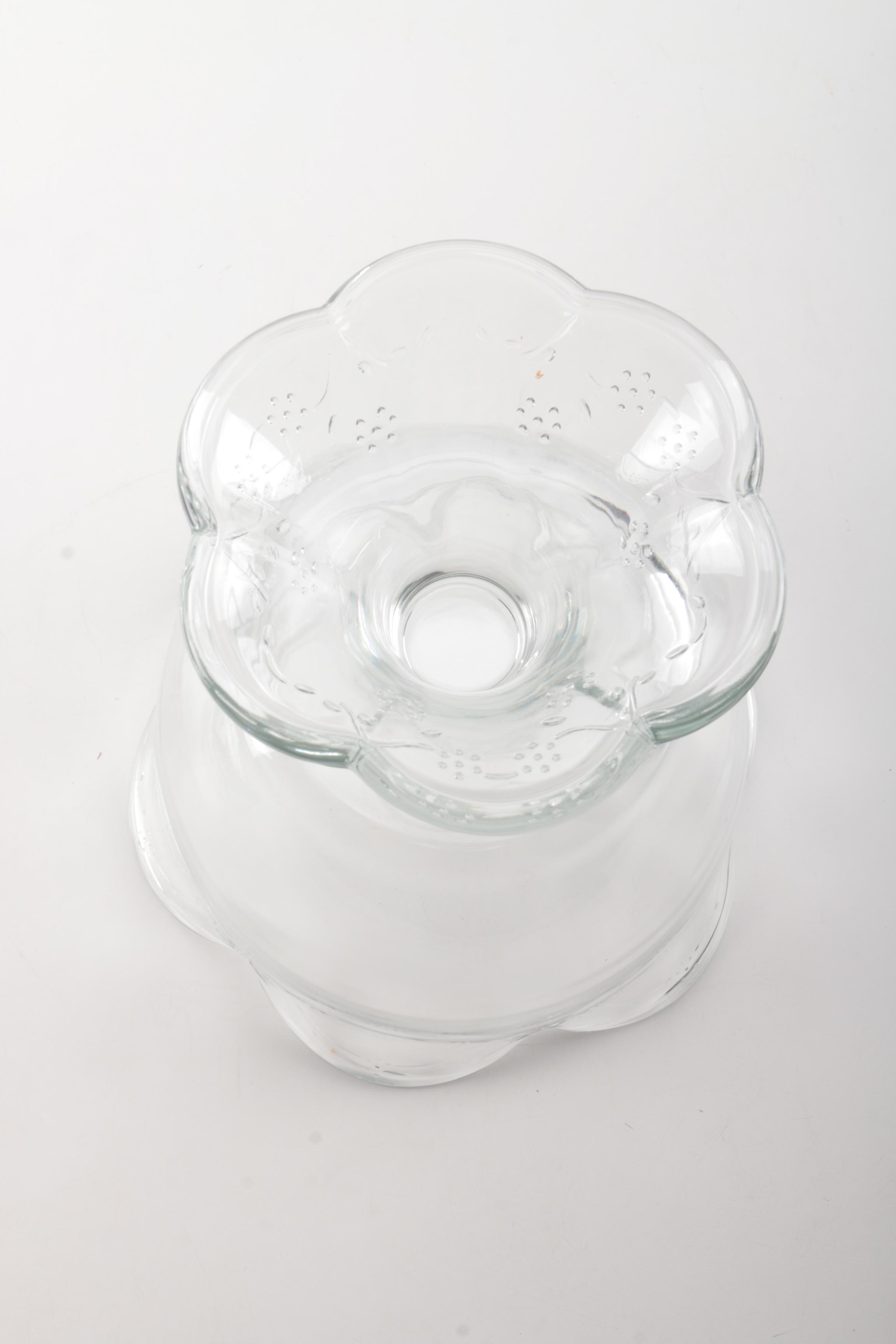 Glass Compote Bowl With Pfaltzgraff Plate and Knife