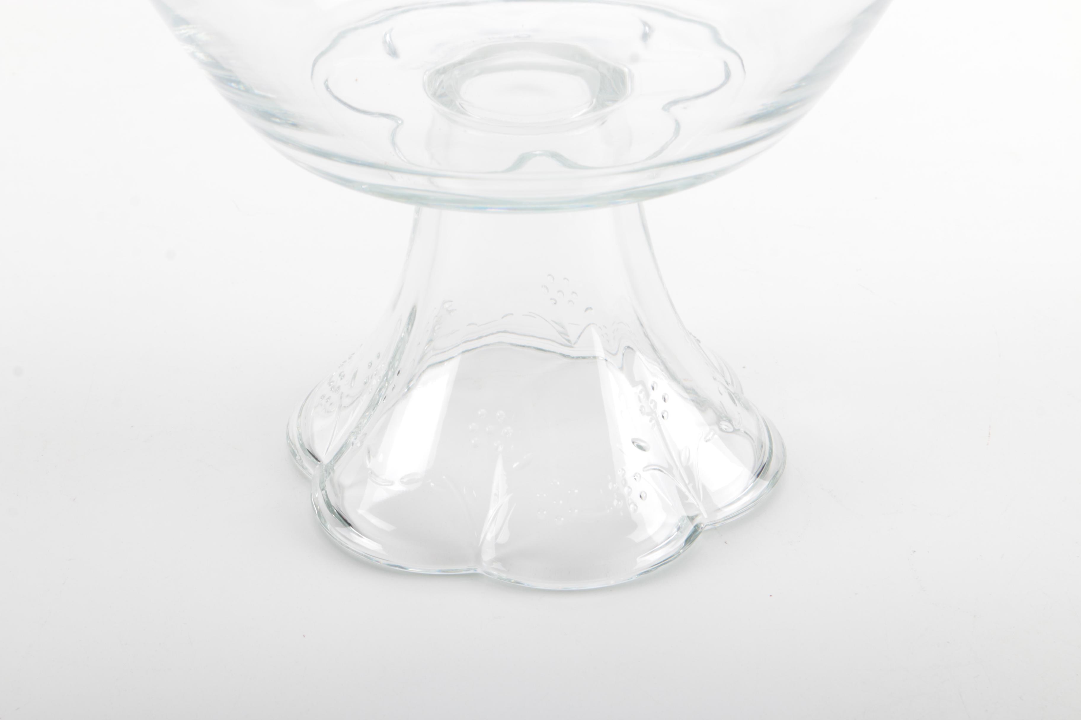 Glass Compote Bowl With Pfaltzgraff Plate and Knife