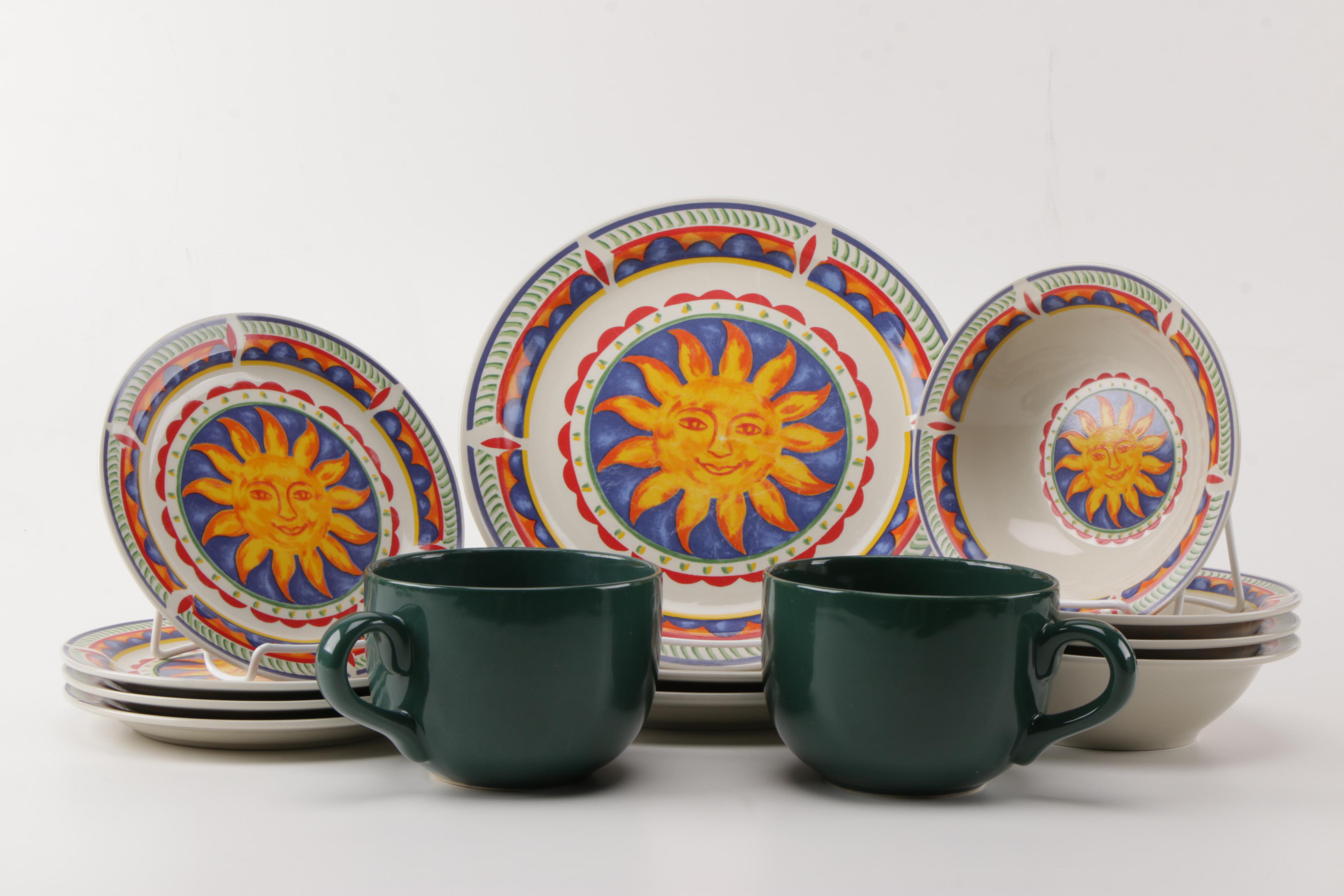 Sun-Themed Tableware by Gibson and Two Mugs