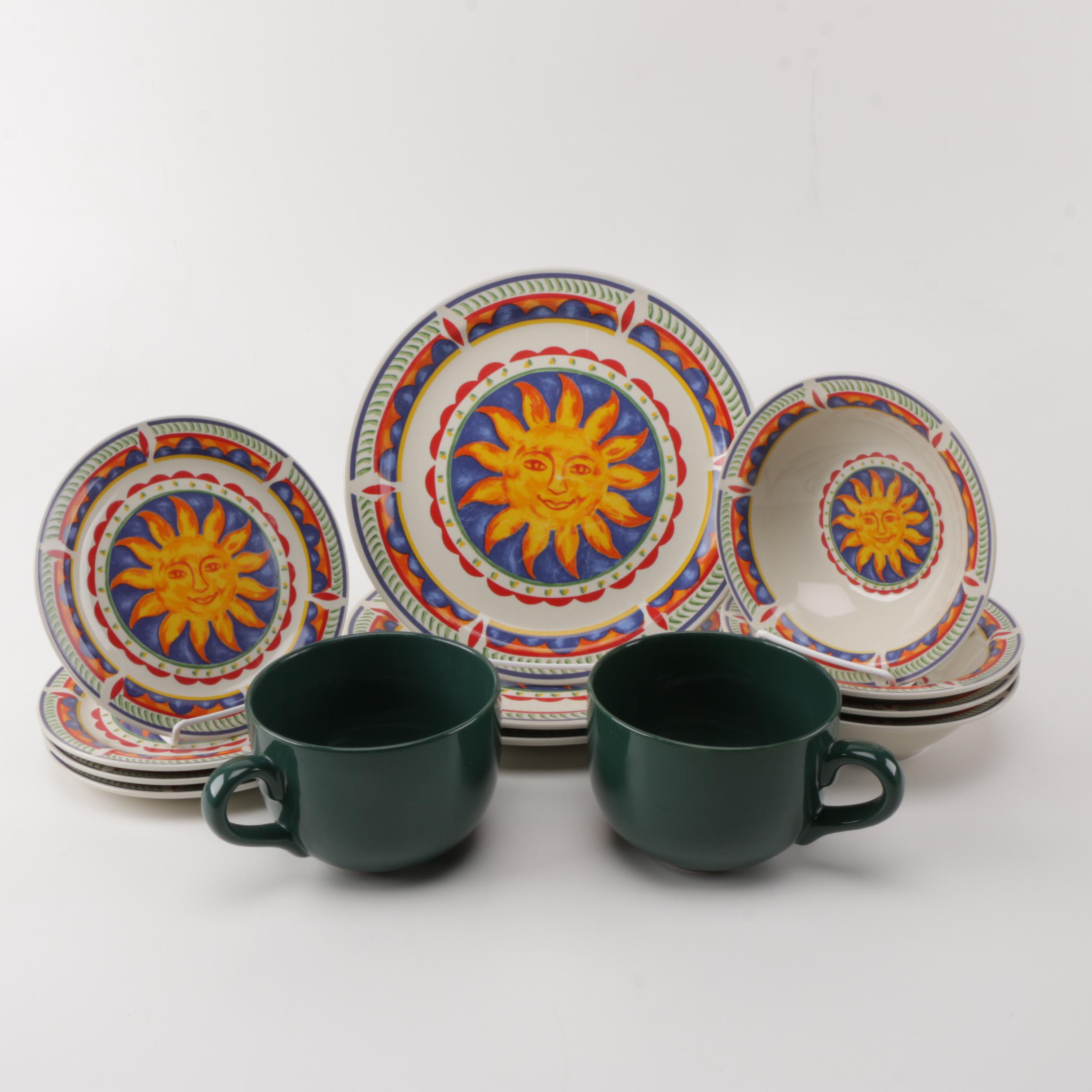 Sun-Themed Tableware by Gibson and Two Mugs