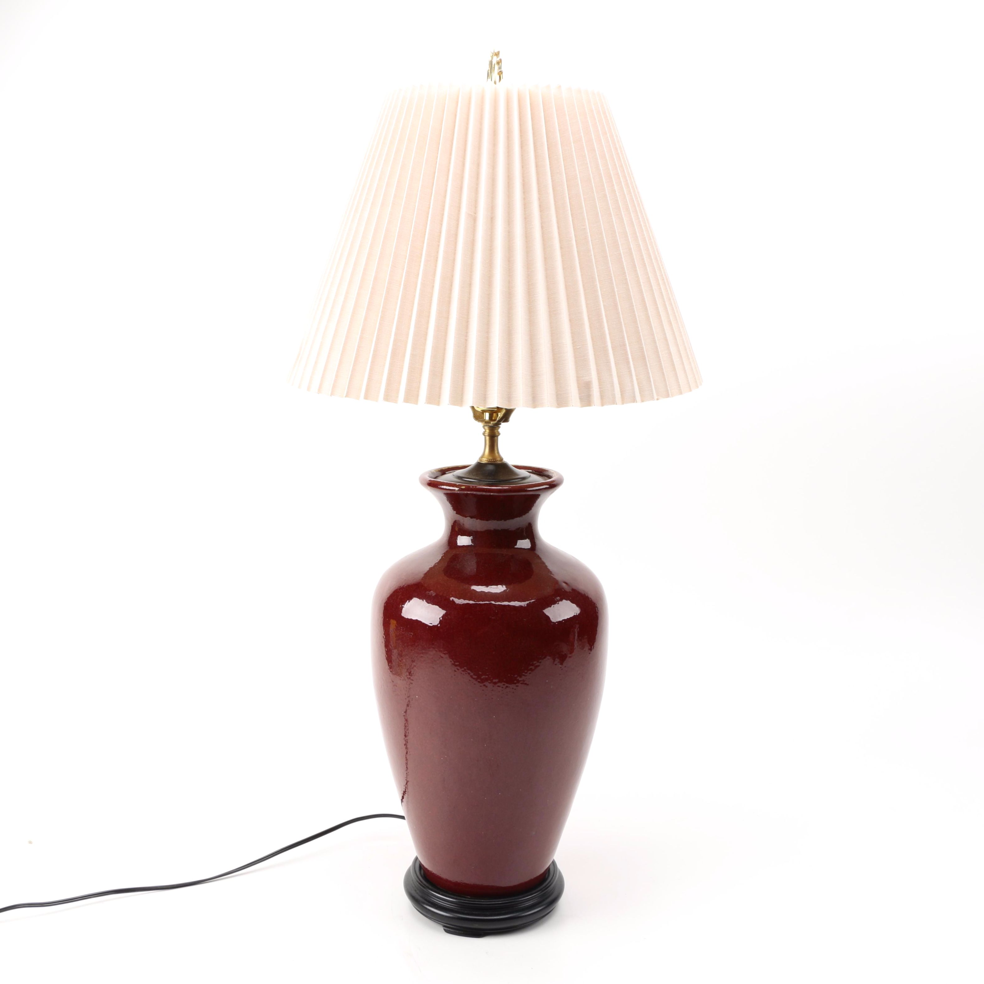 Maroon Lamp and Pleated White Shade