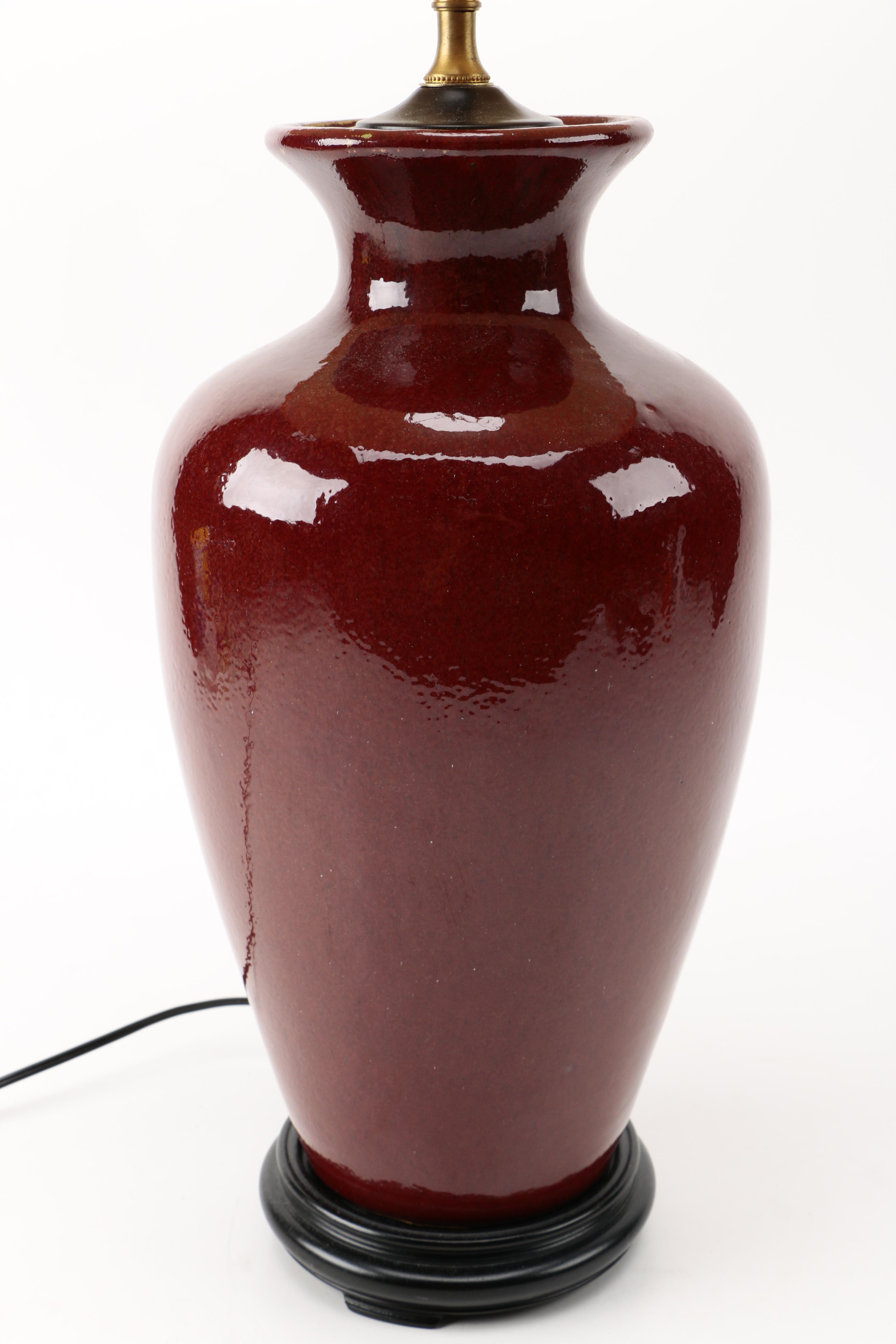 Maroon Lamp and Pleated White Shade