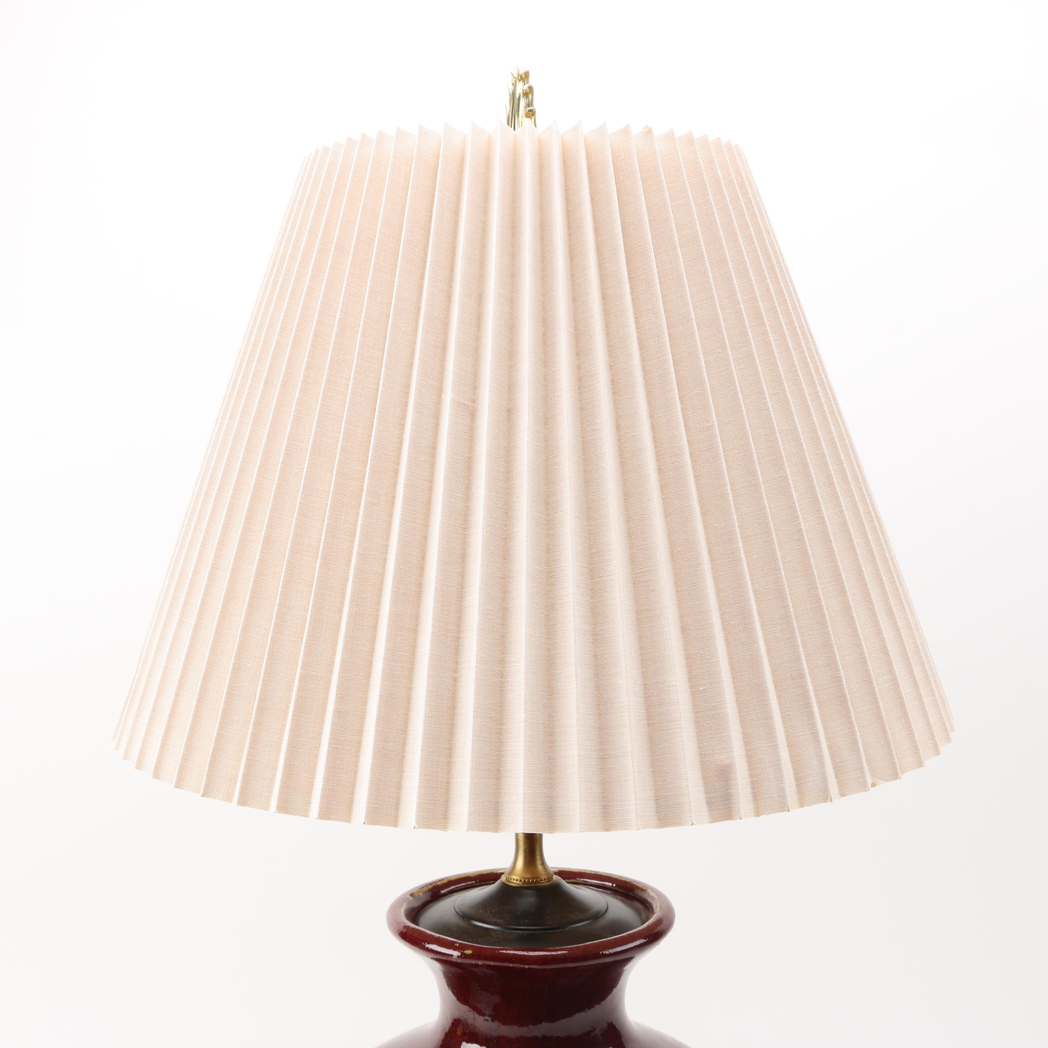 Maroon Lamp and Pleated White Shade