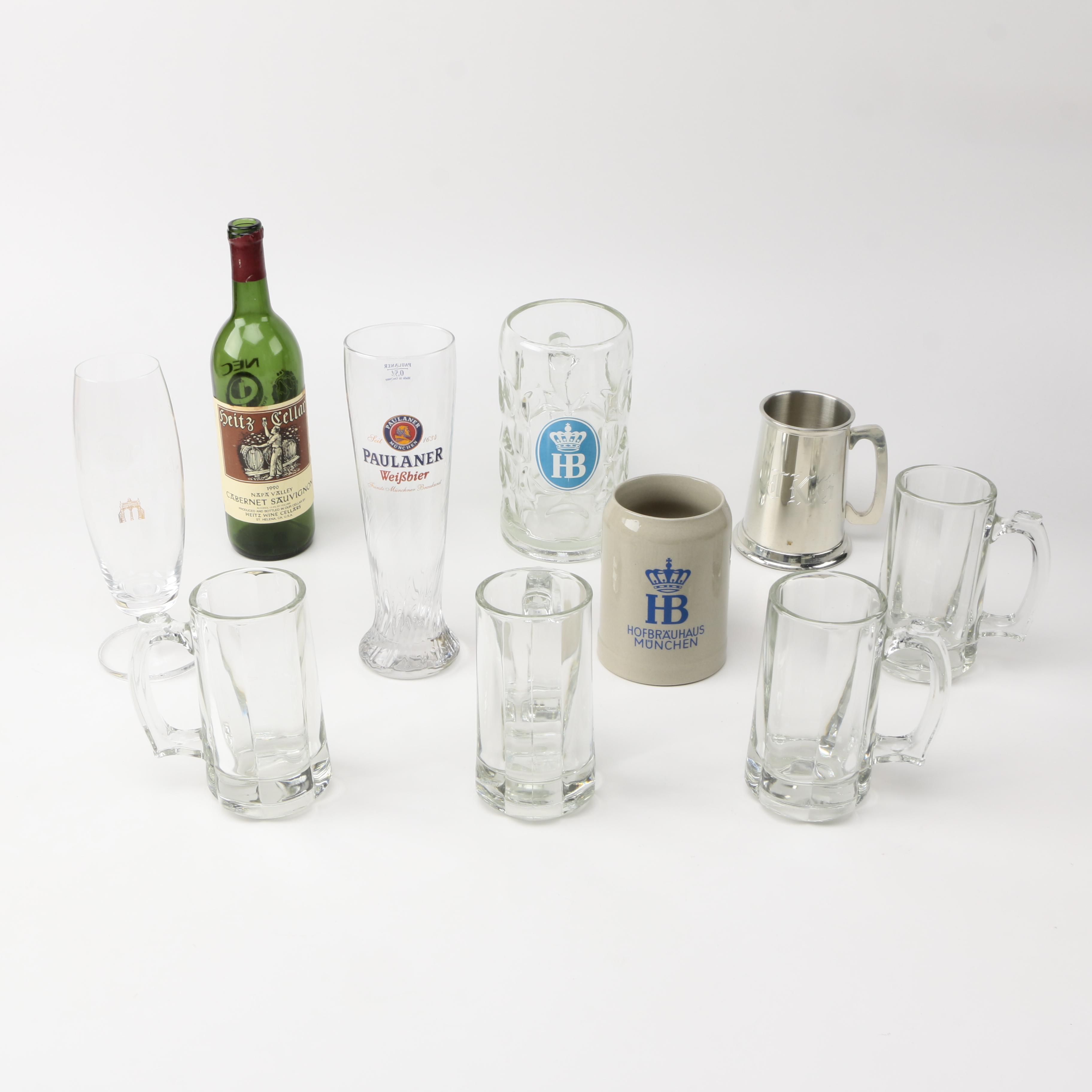 Selection of Glass, Ceramic and Pewter Beer Mugs