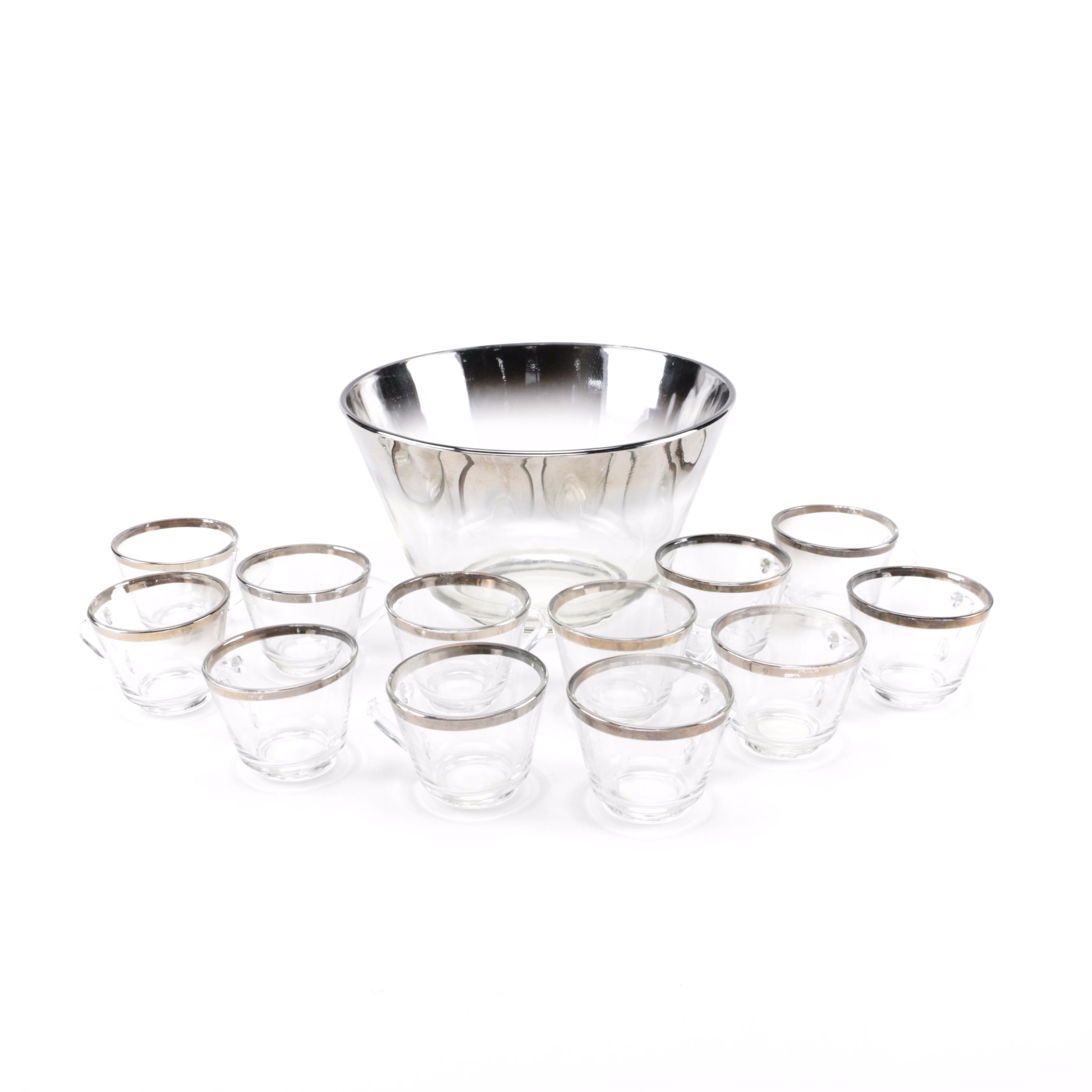 Tinted Glass Punch Bowl Set