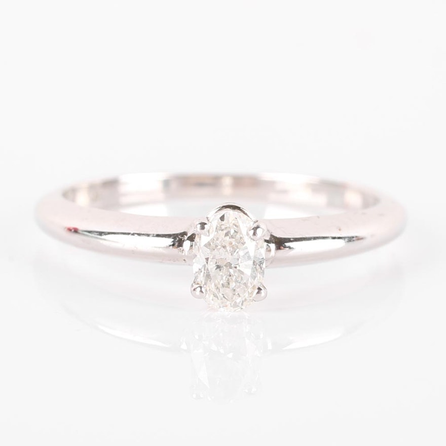 14K White Gold Oval Diamond Ring