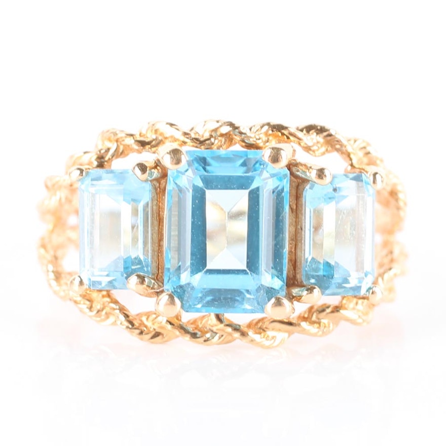 14K Yellow Gold Blue Topaz Ring