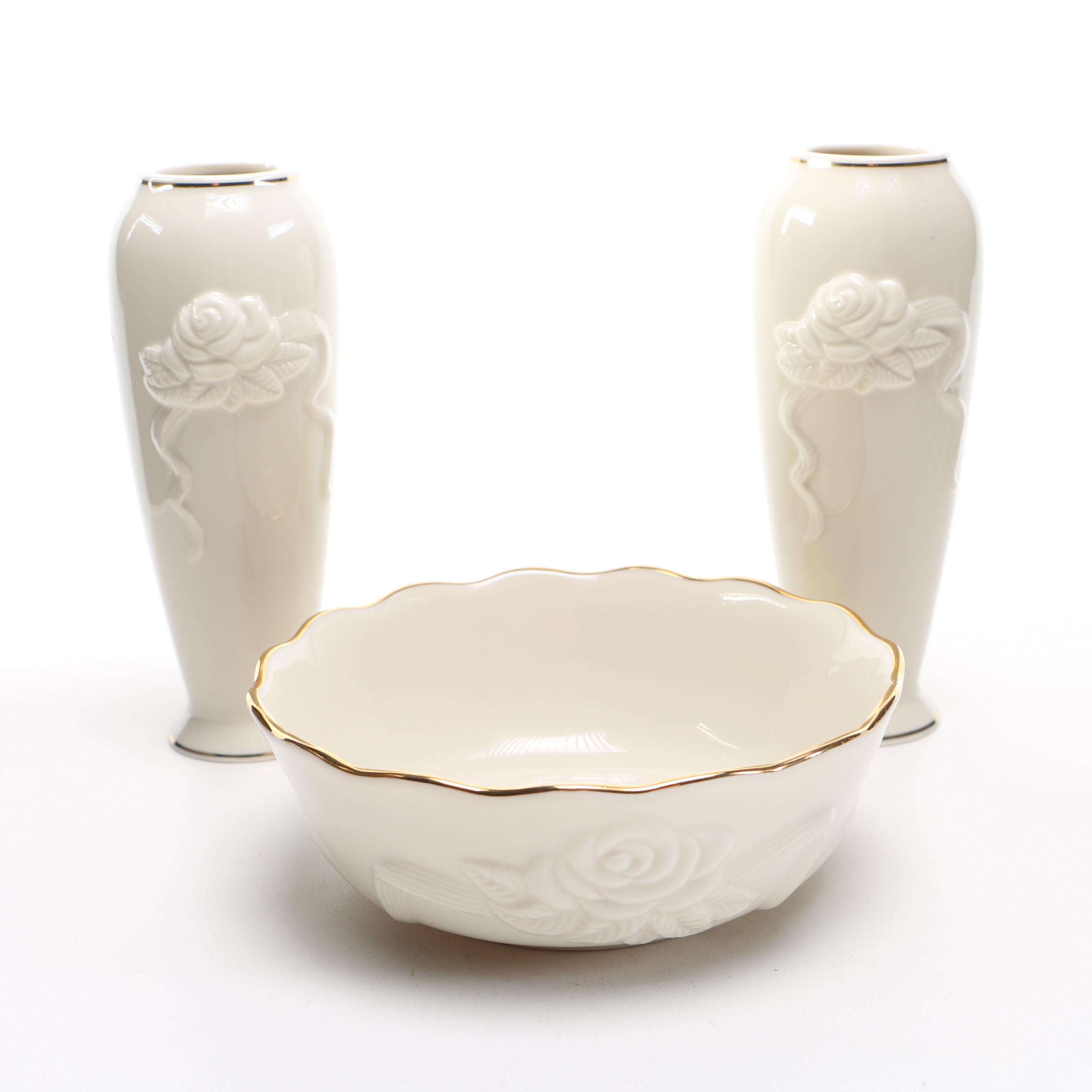 Lenox "Rose Blossom" Bowl and Vases