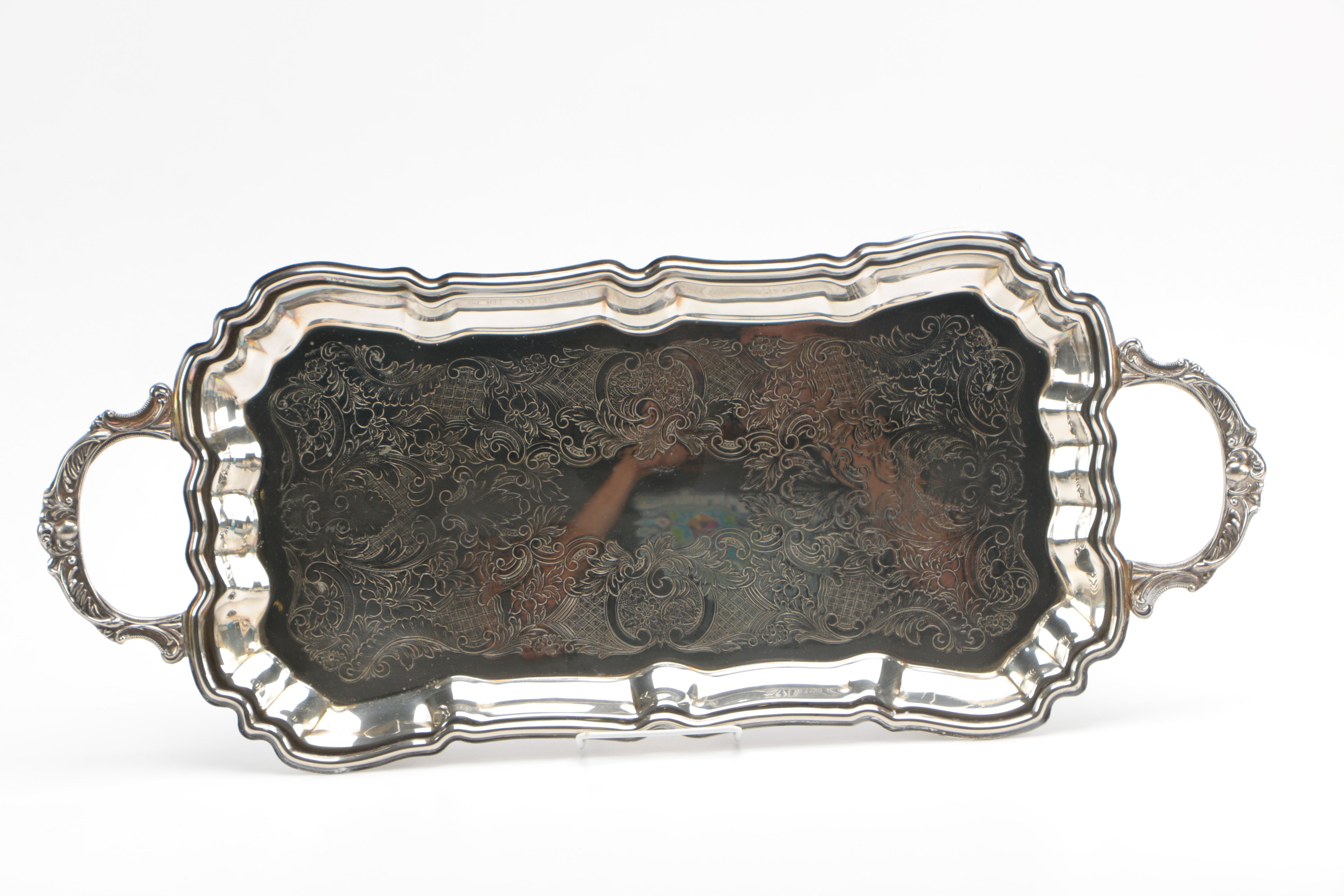 Eight Silver Plate Goblets and a Silver Plate Serving Tray