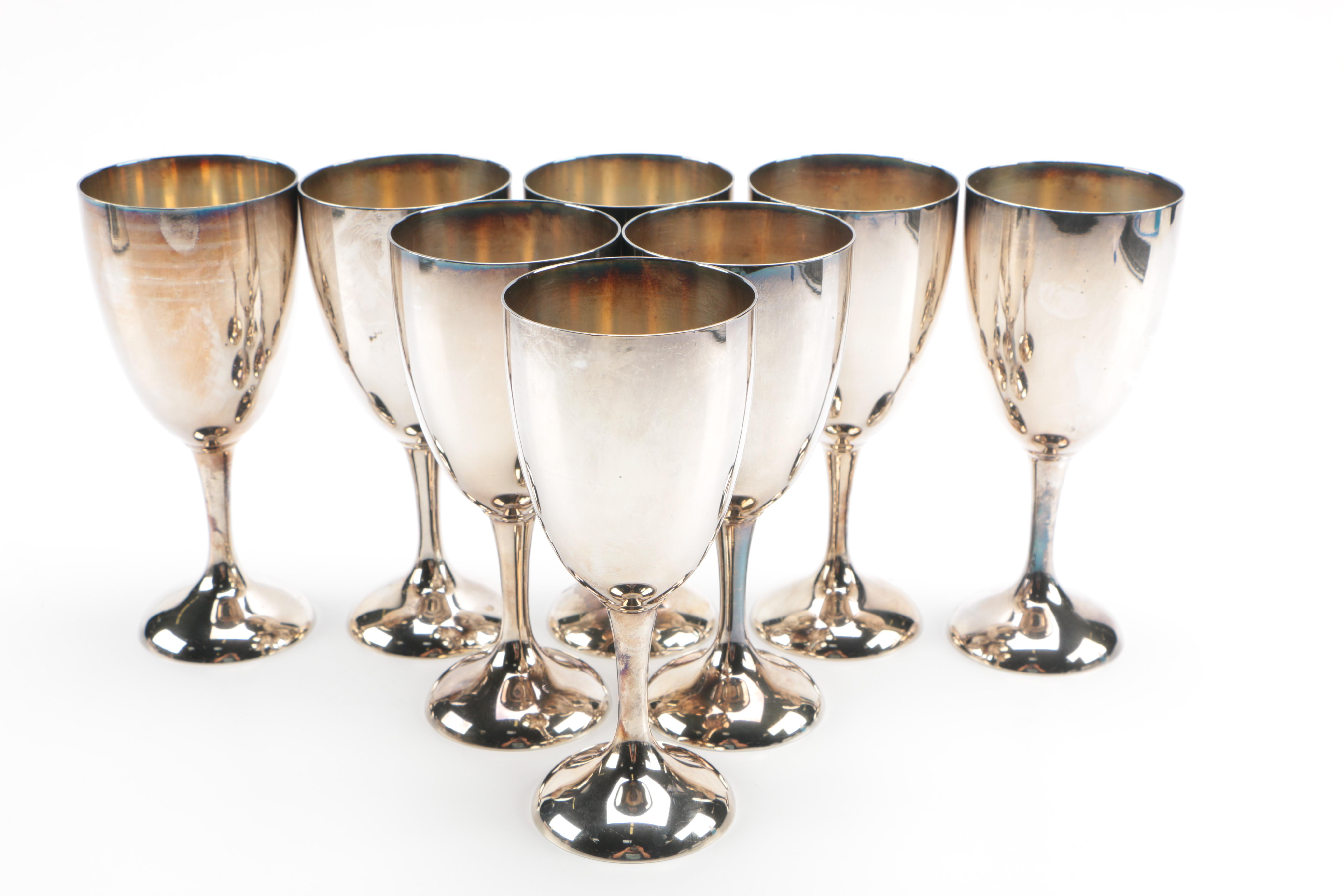 Eight Silver Plate Goblets and a Silver Plate Serving Tray