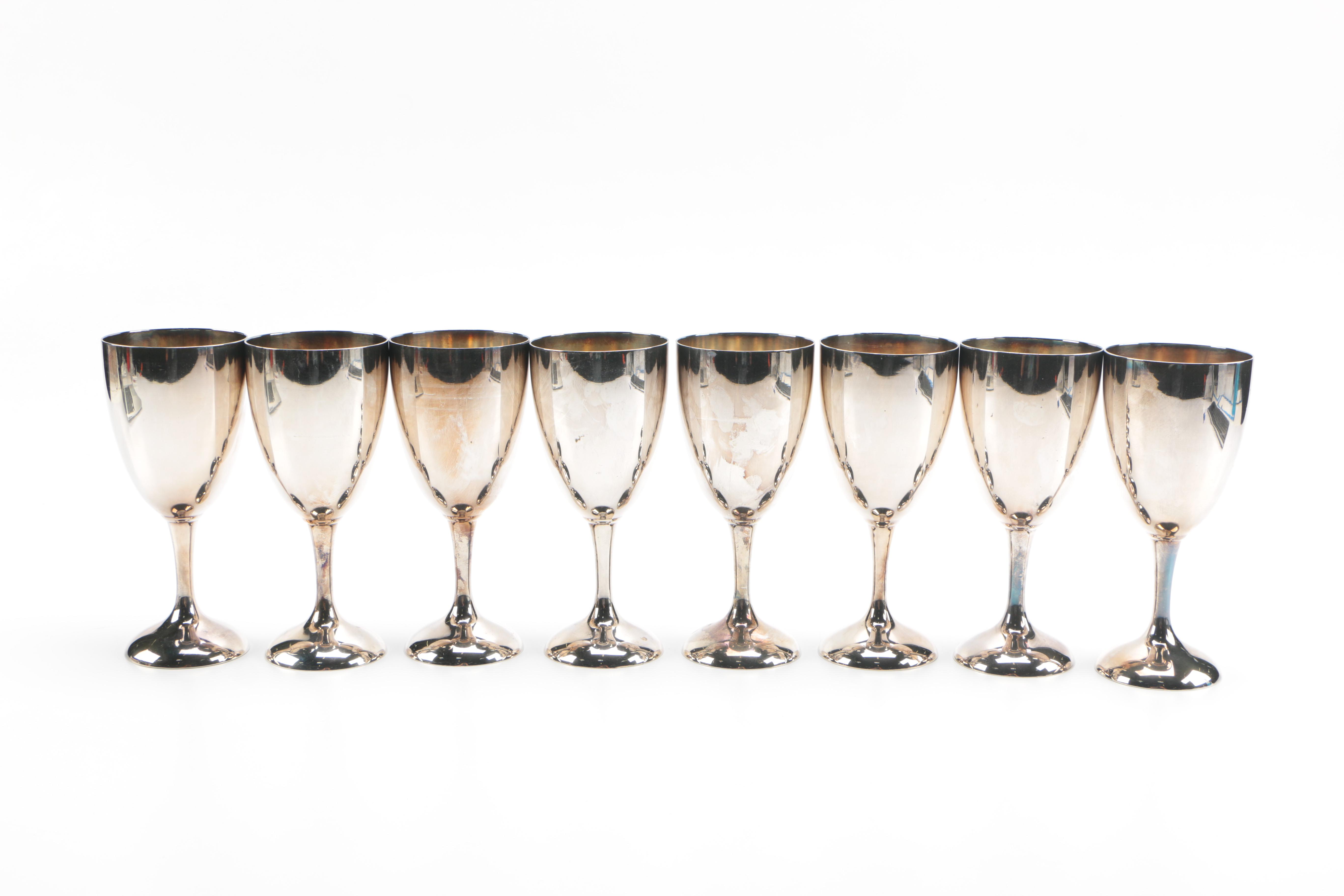 Eight Silver Plate Goblets and a Silver Plate Serving Tray