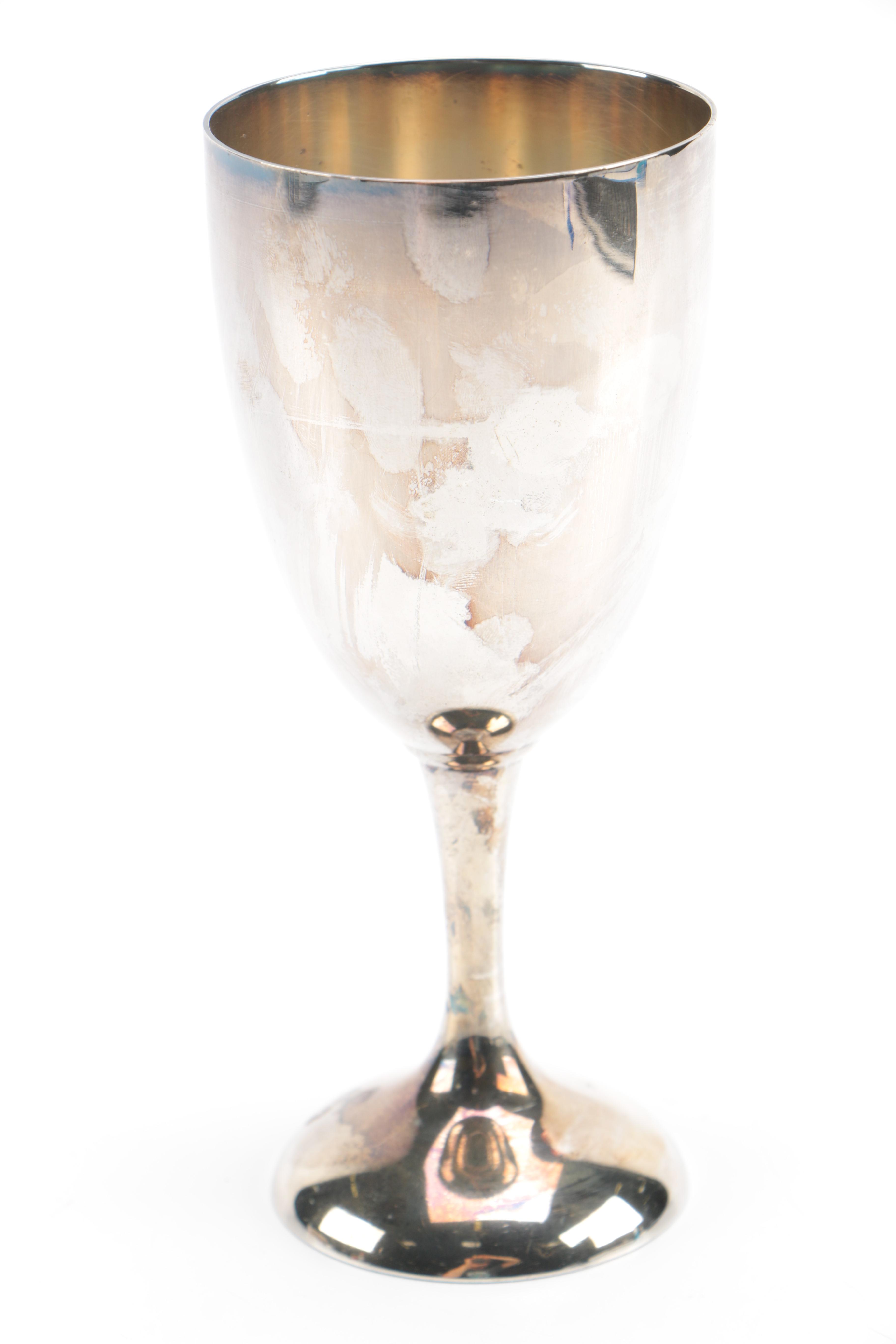 Eight Silver Plate Goblets and a Silver Plate Serving Tray