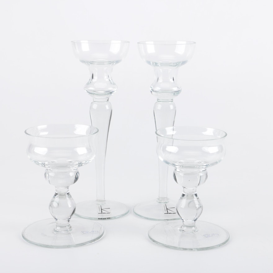 Two Pairs Glass Candle Holders Including Knobler and Toscany