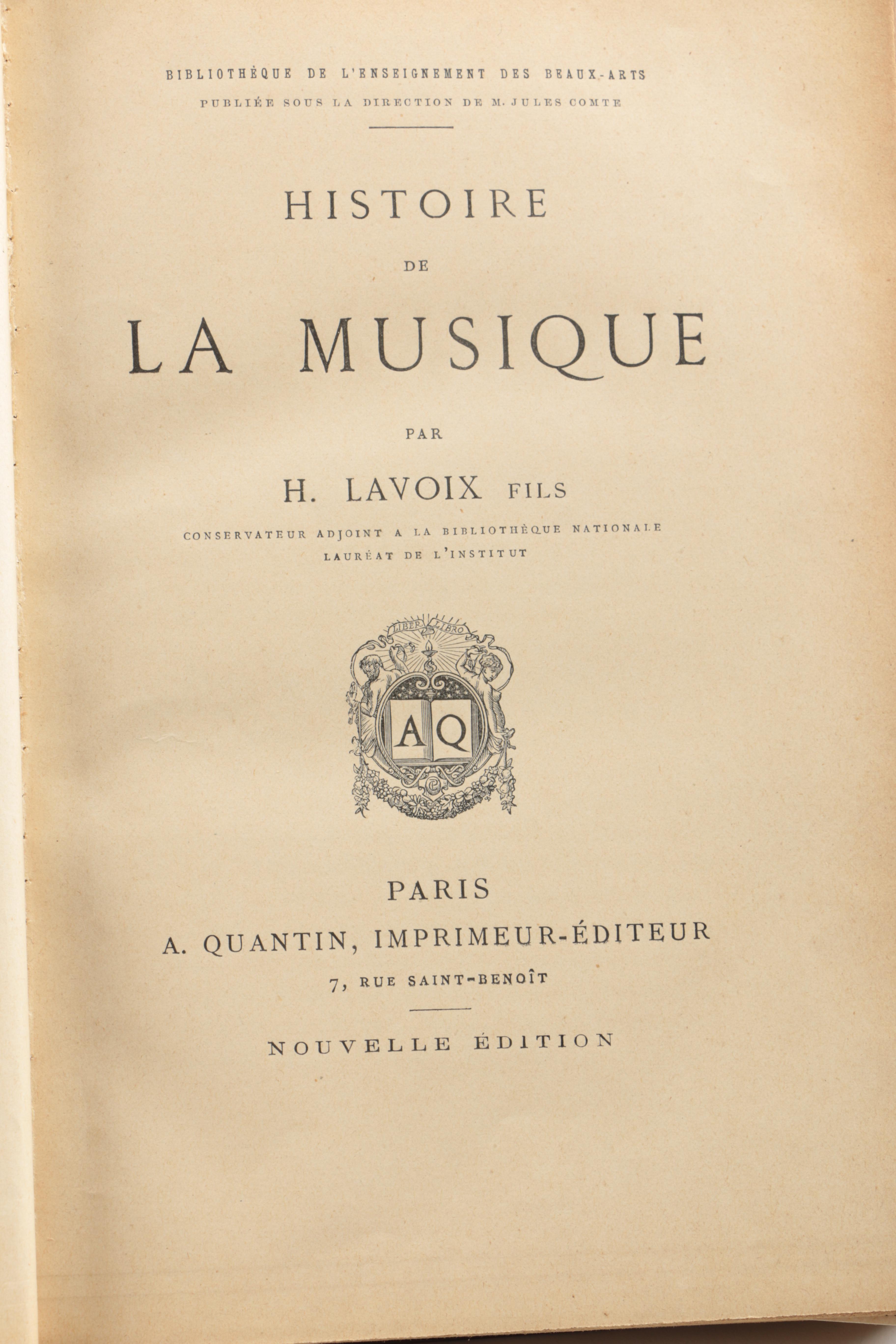 French Translation New Edition "Histoire De La Musique" by H.Lavoix