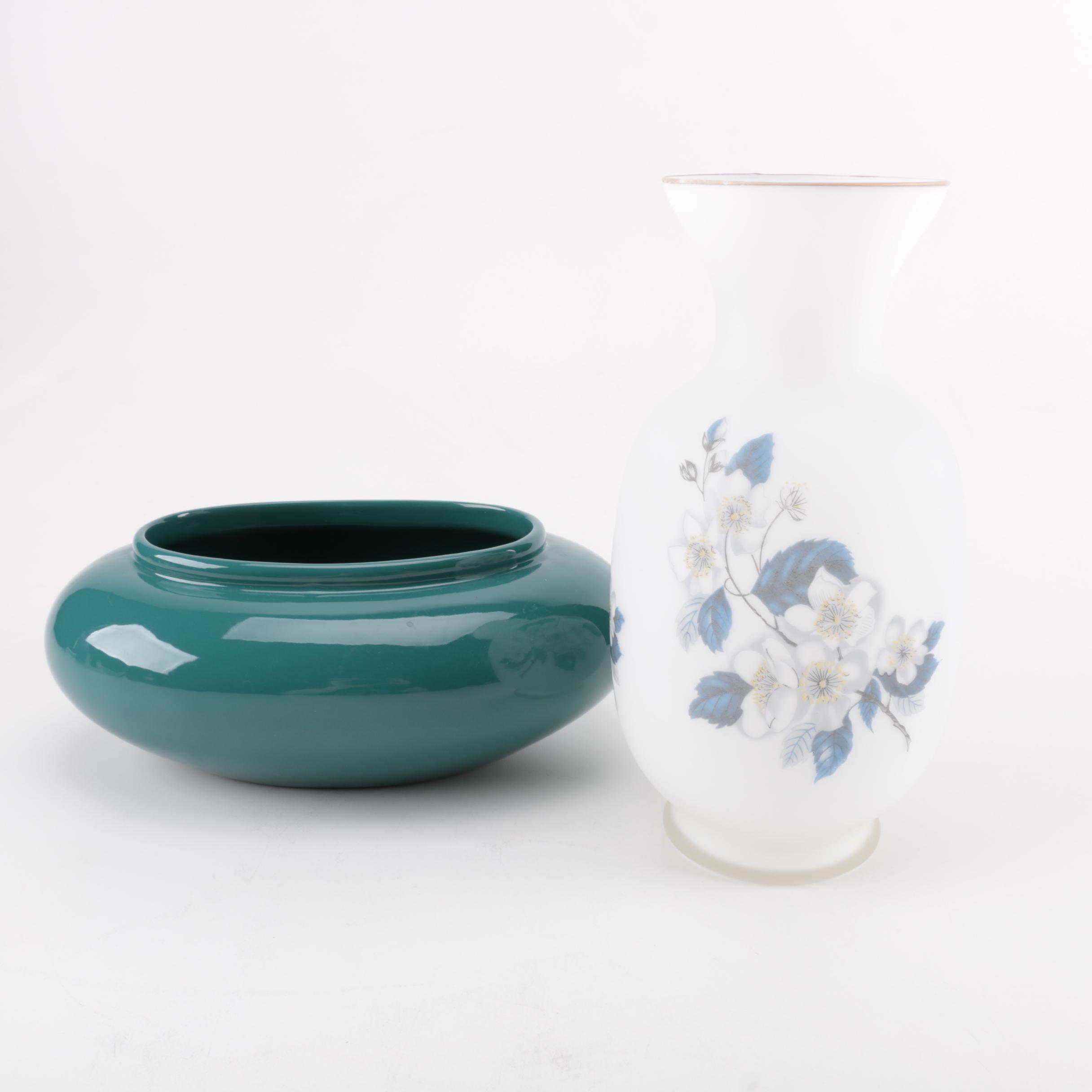 Vintage Haeger Pottery Vase and Norleans Glass Vase