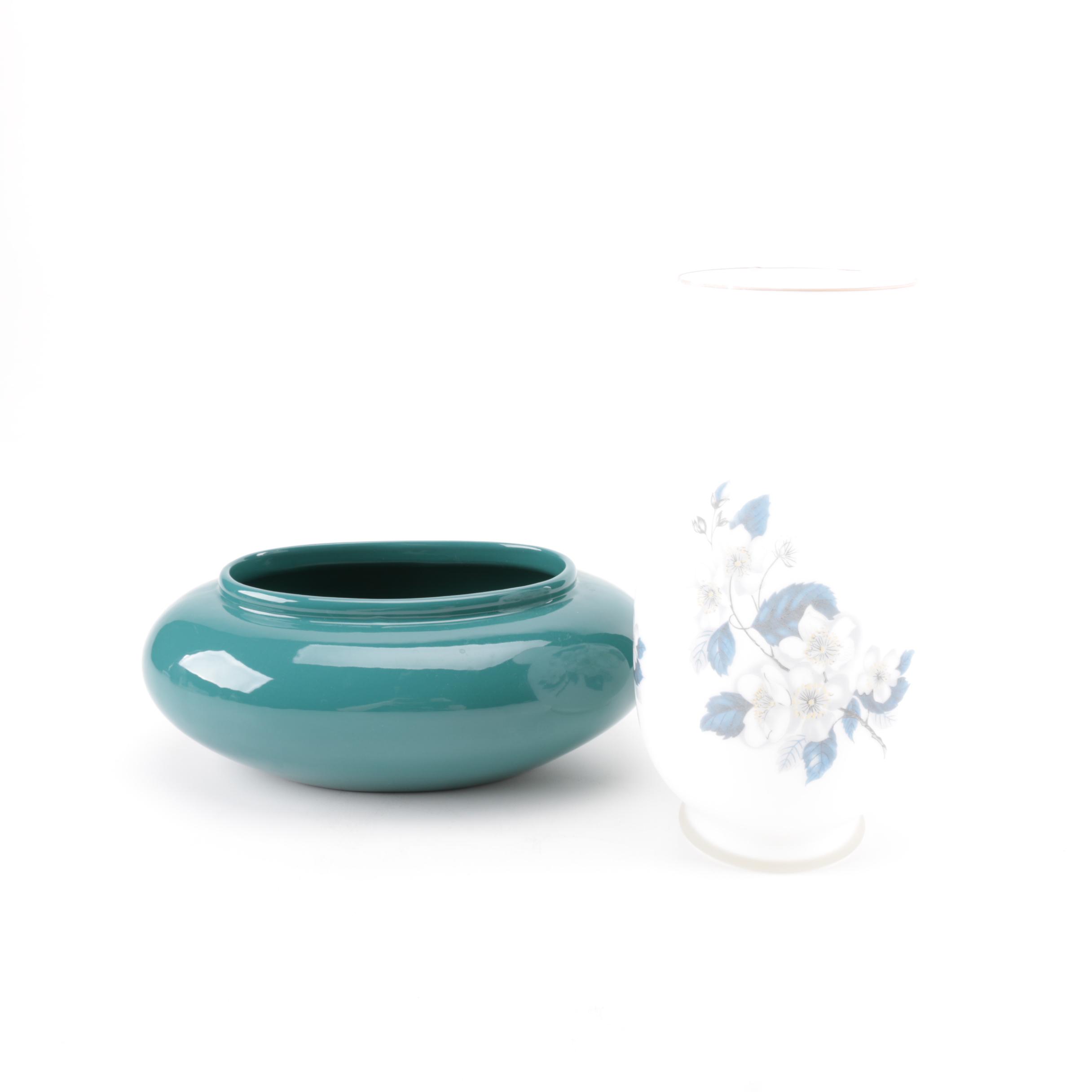 Vintage Haeger Pottery Vase and Norleans Glass Vase