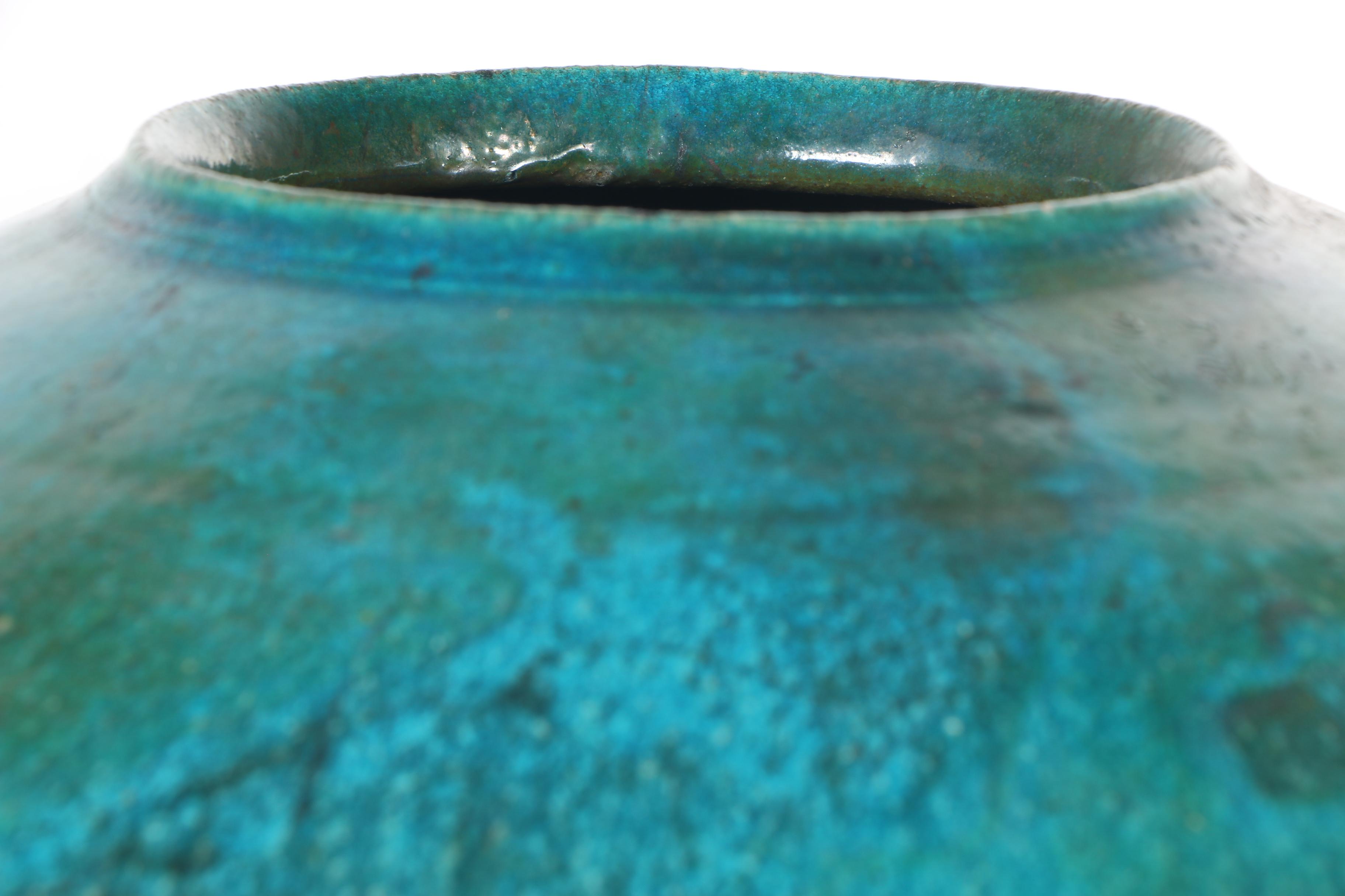 Large Raku Fired Blue and Green Vase