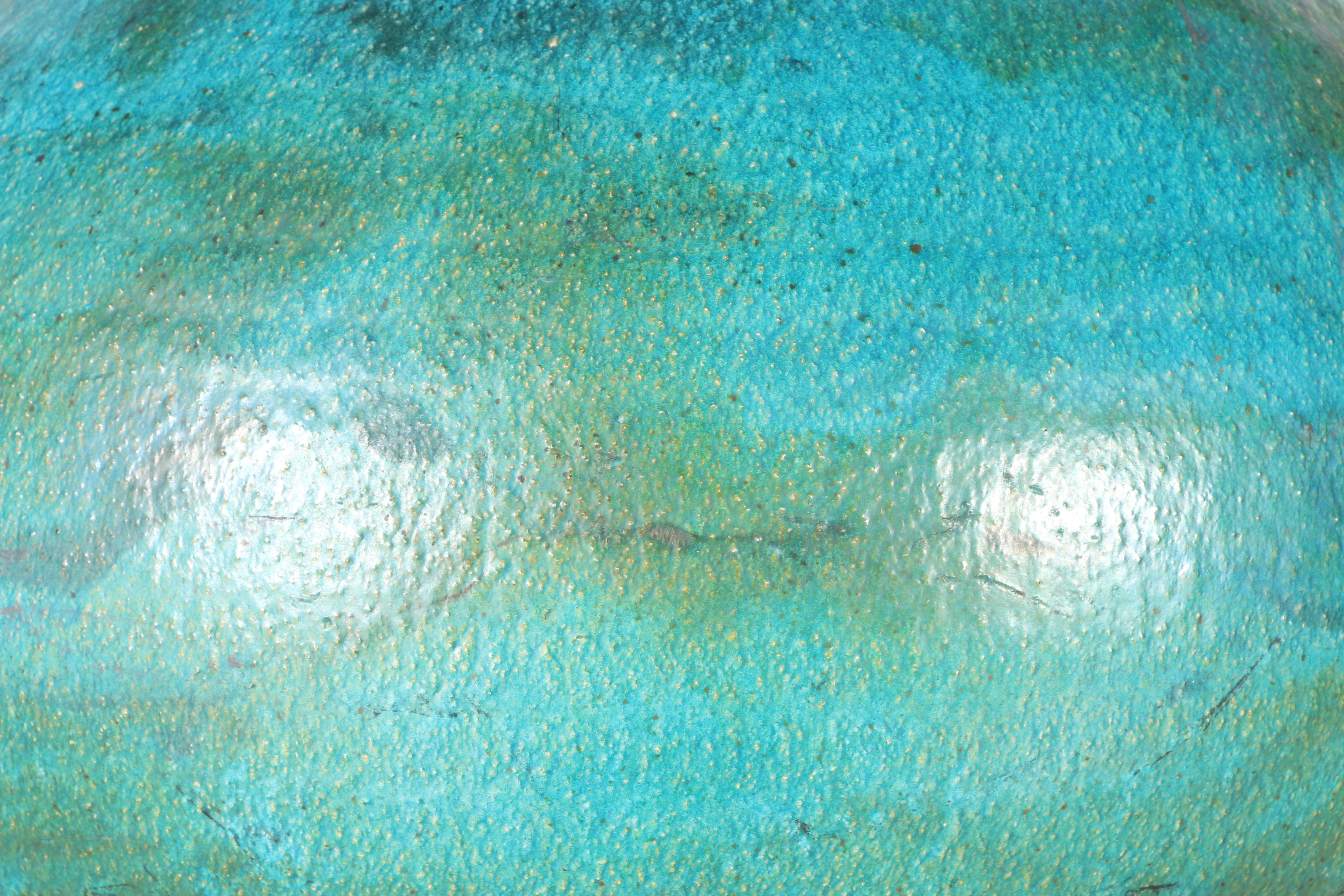 Large Raku Fired Blue and Green Vase