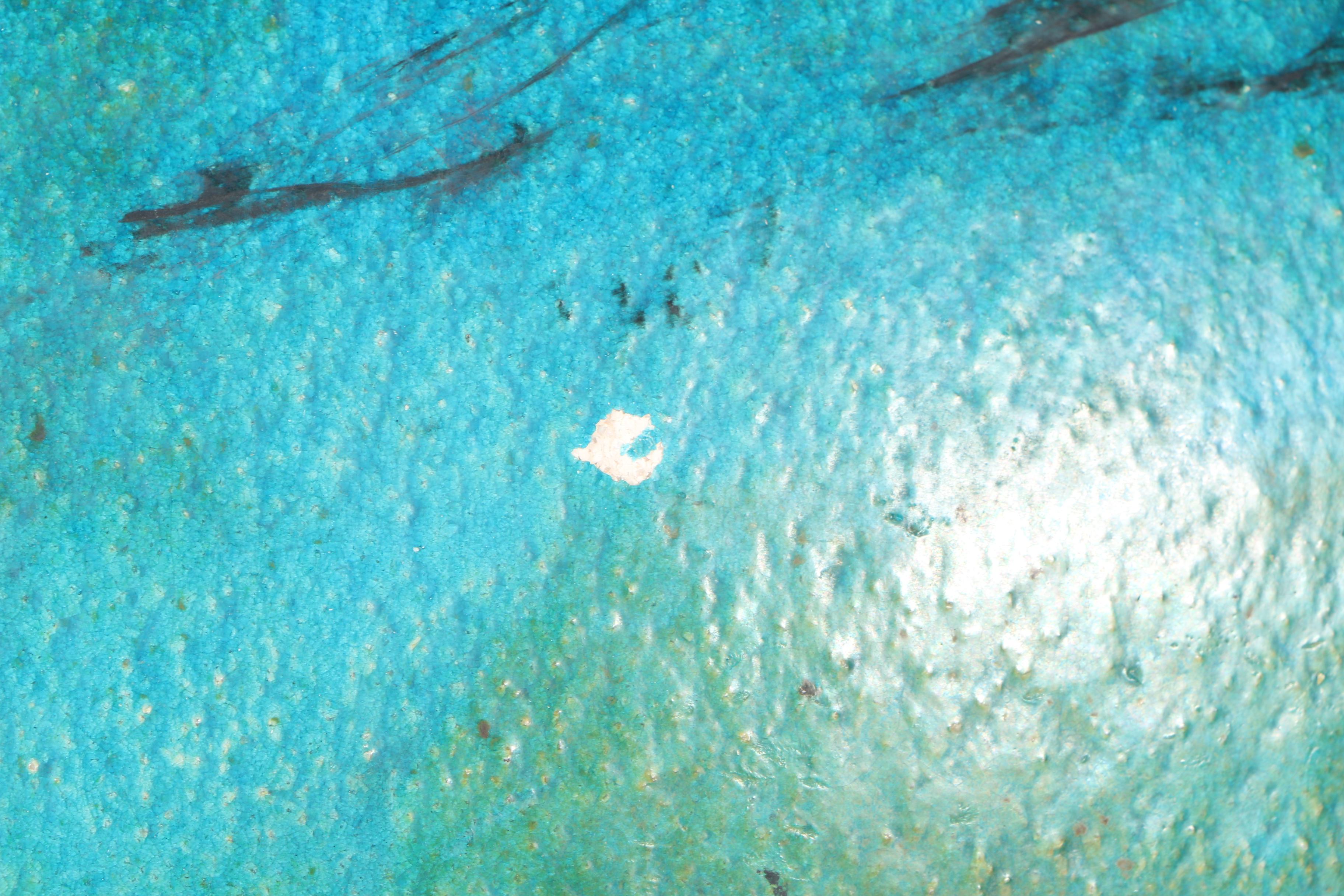 Large Raku Fired Blue and Green Vase