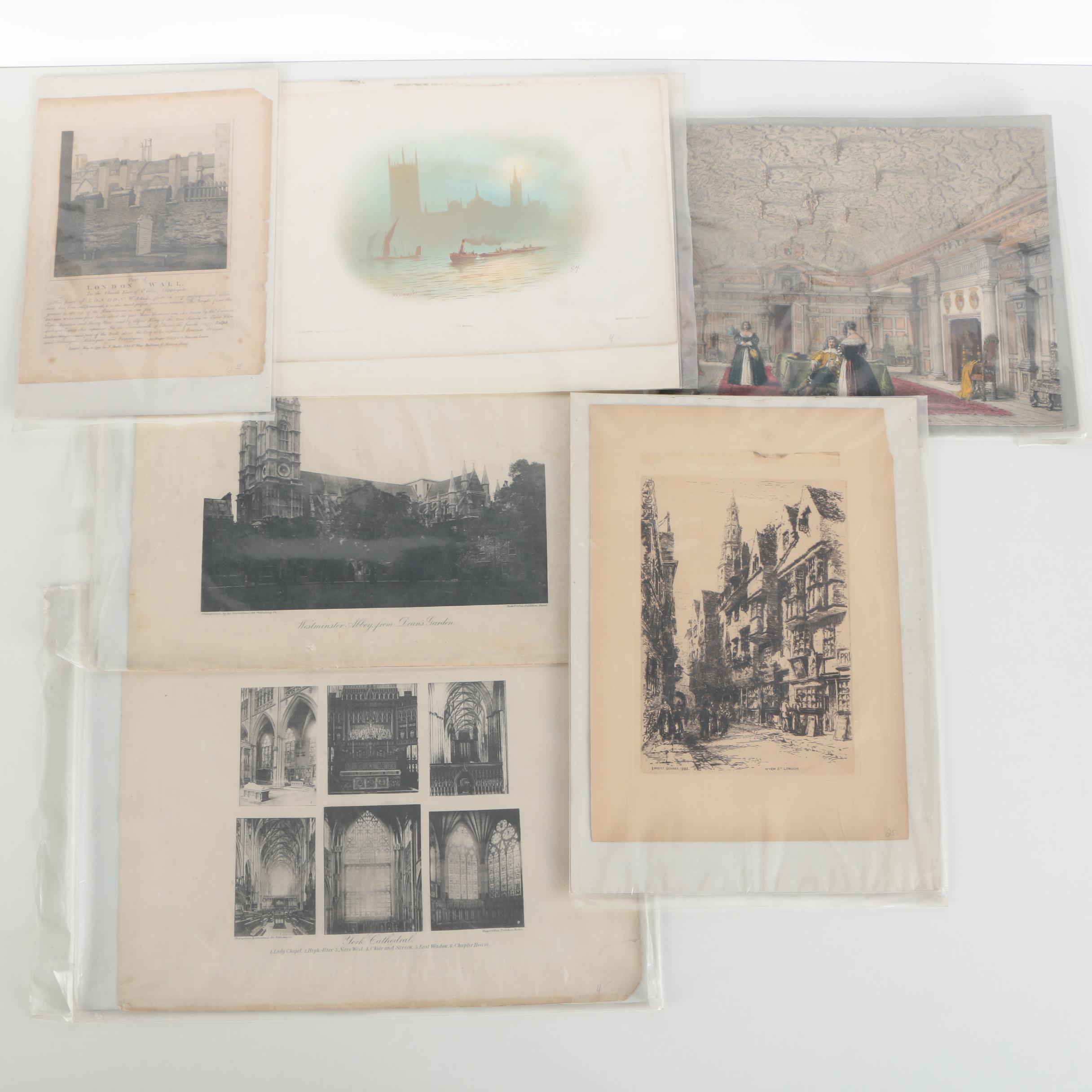 Collection of London-Themed Etchings, Photogravures, and Lithographs On Paper