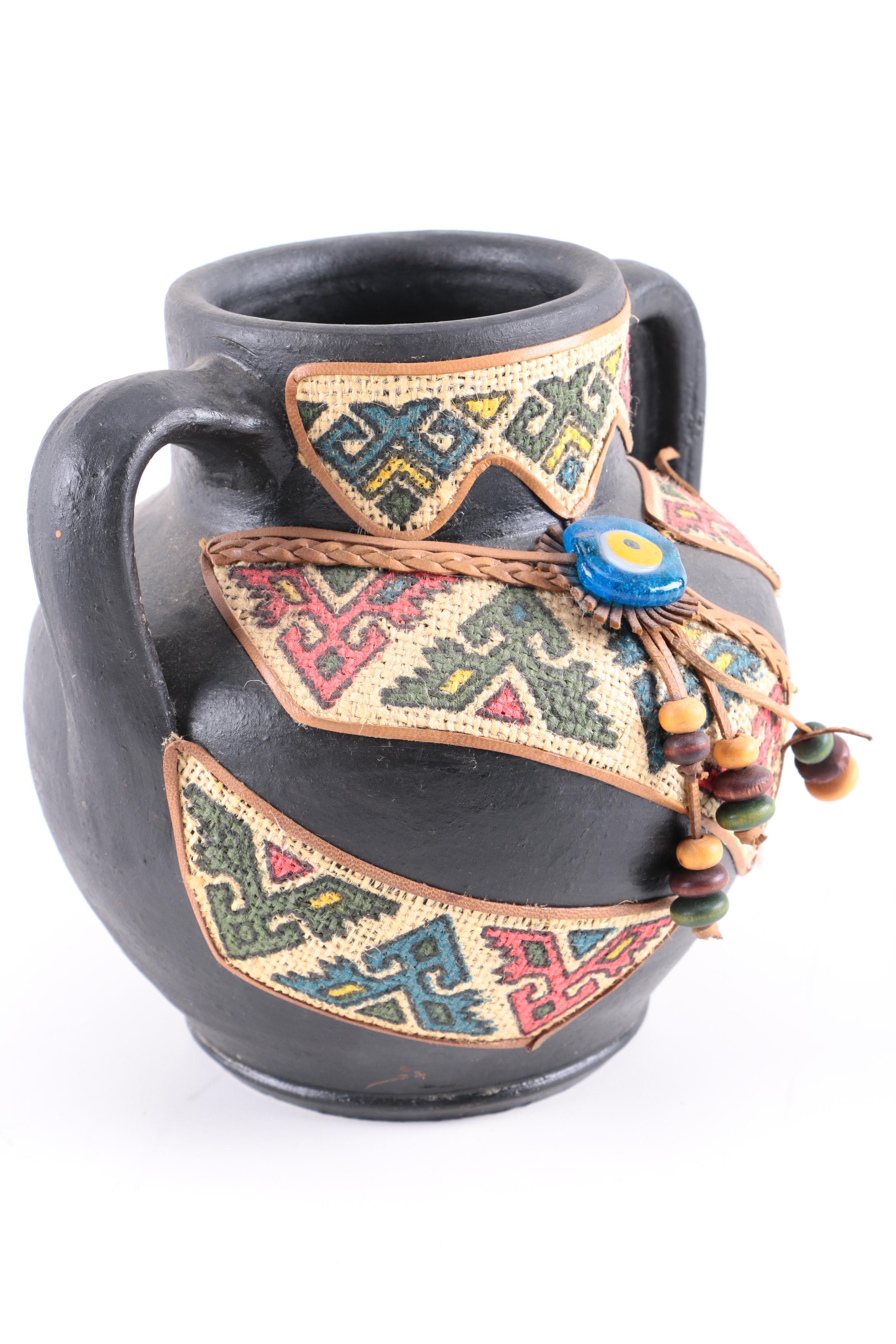 Double Handle Vase and Wooden Decor