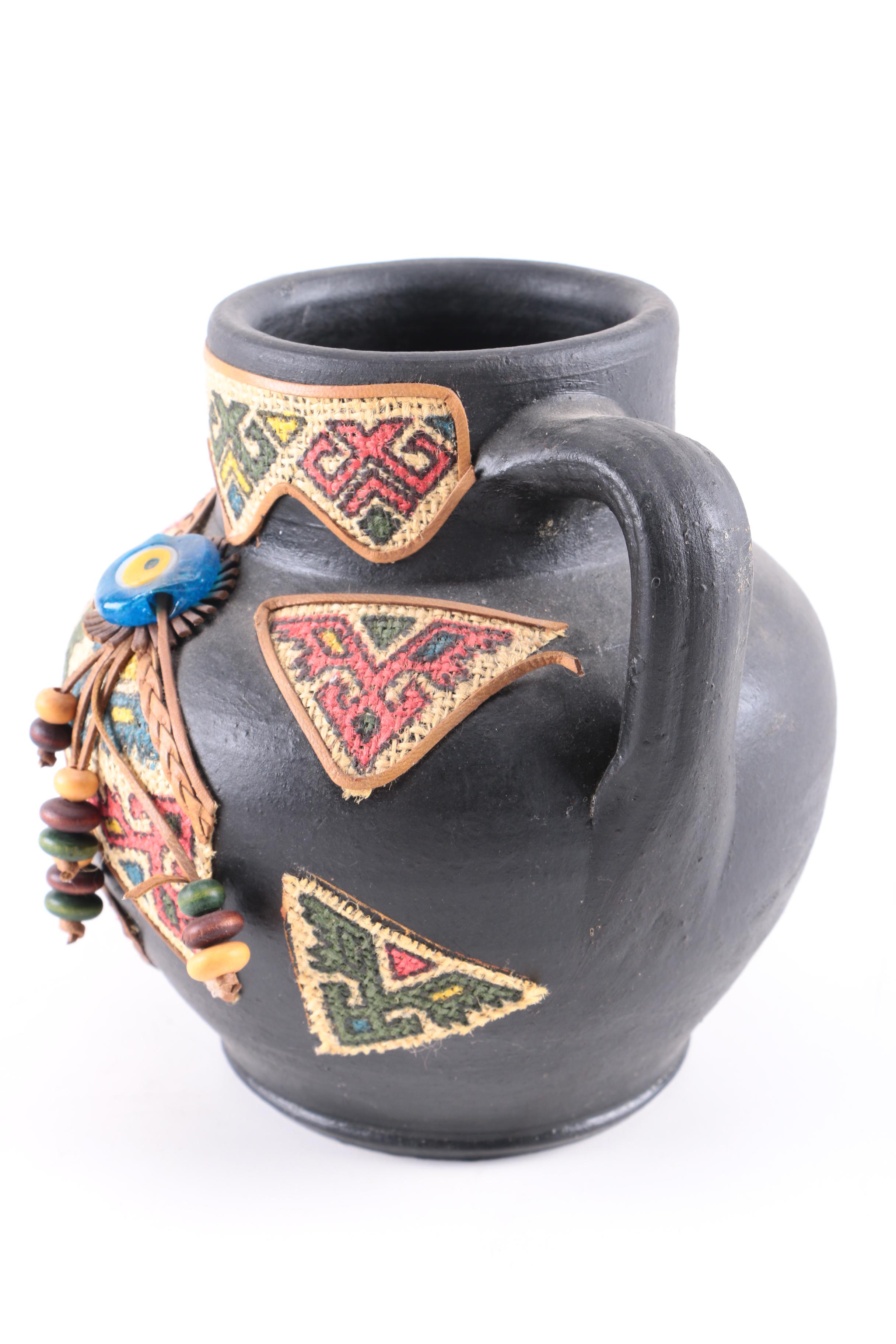 Double Handle Vase and Wooden Decor