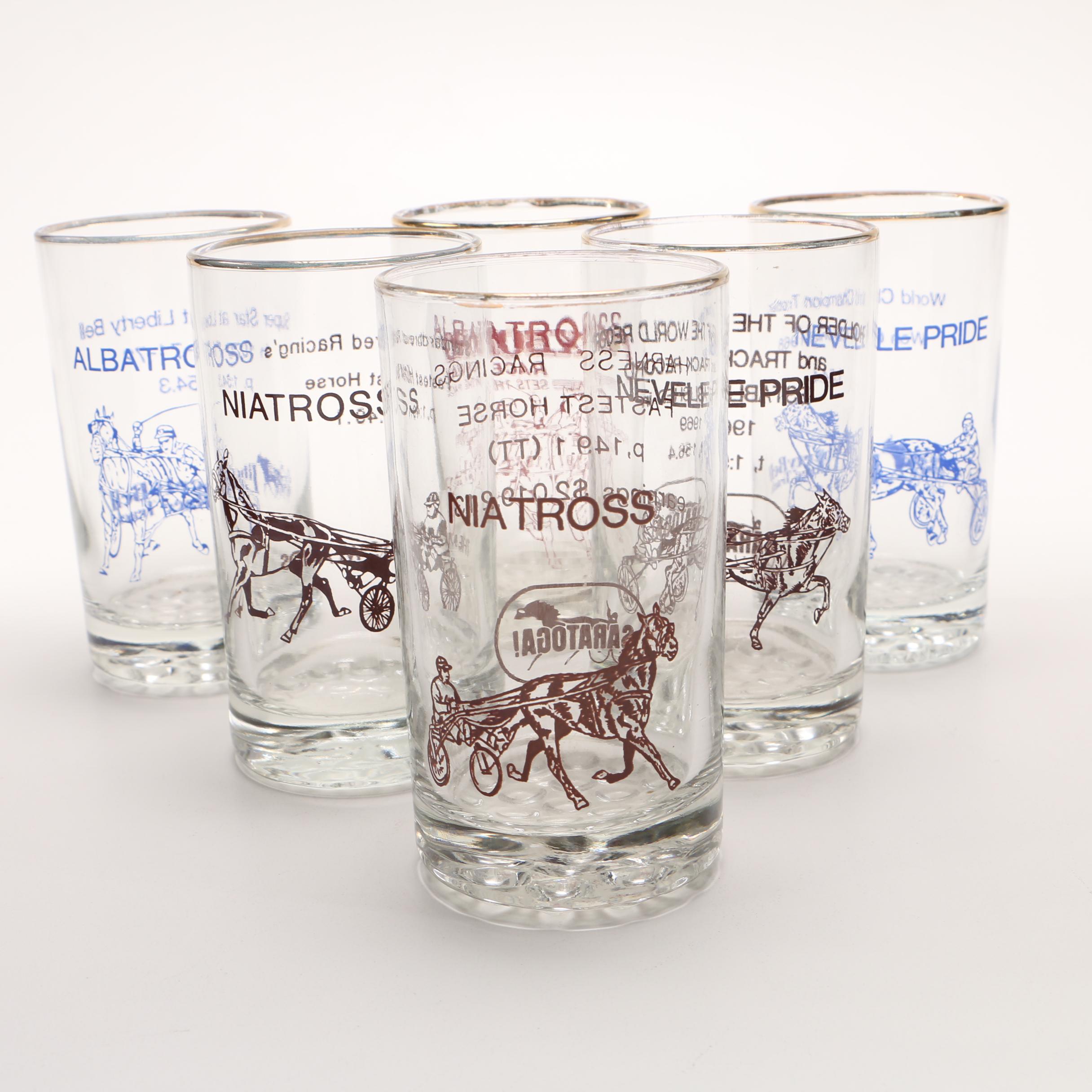 Six Commemorative Standardbred Racing Glasses