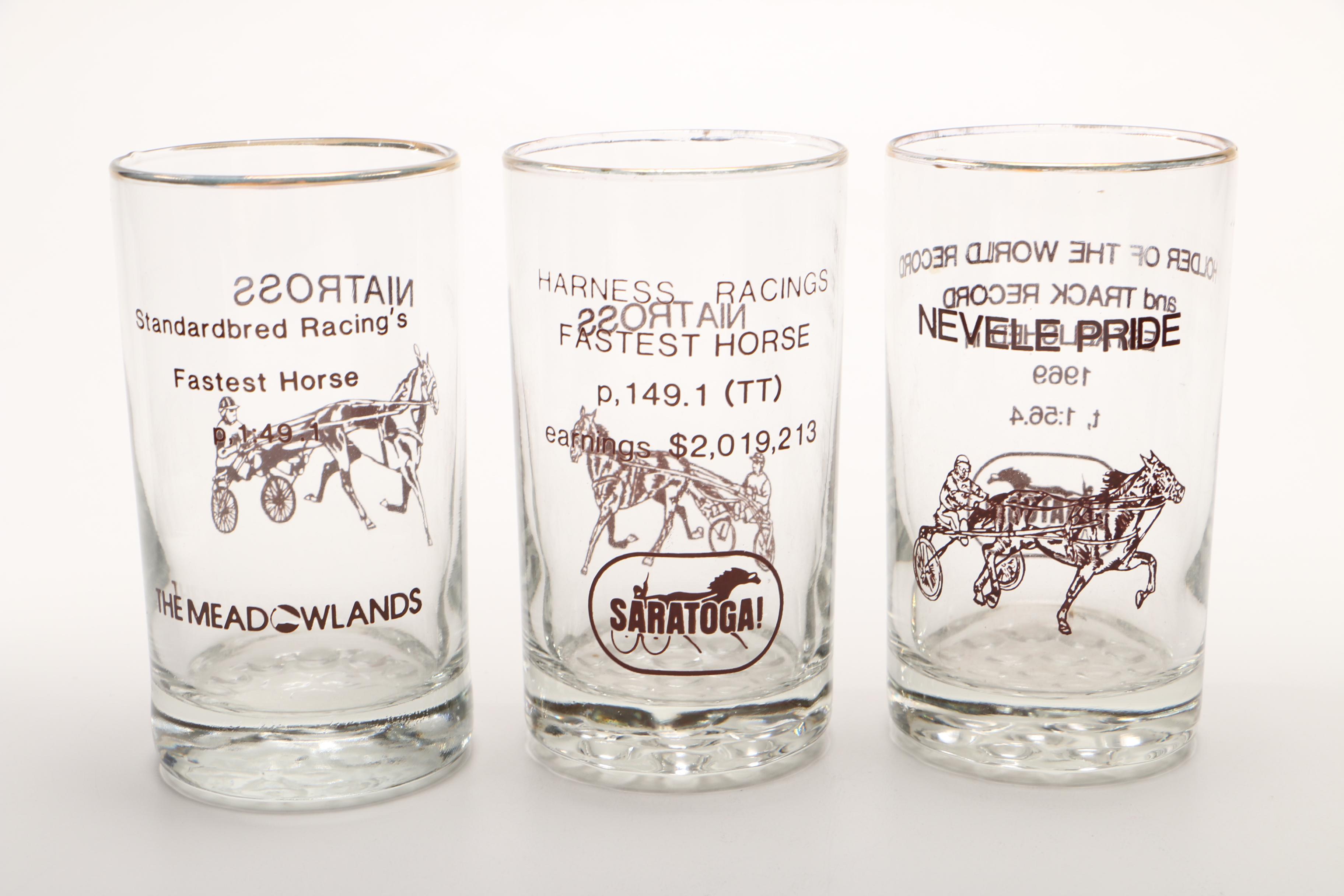 Six Commemorative Standardbred Racing Glasses