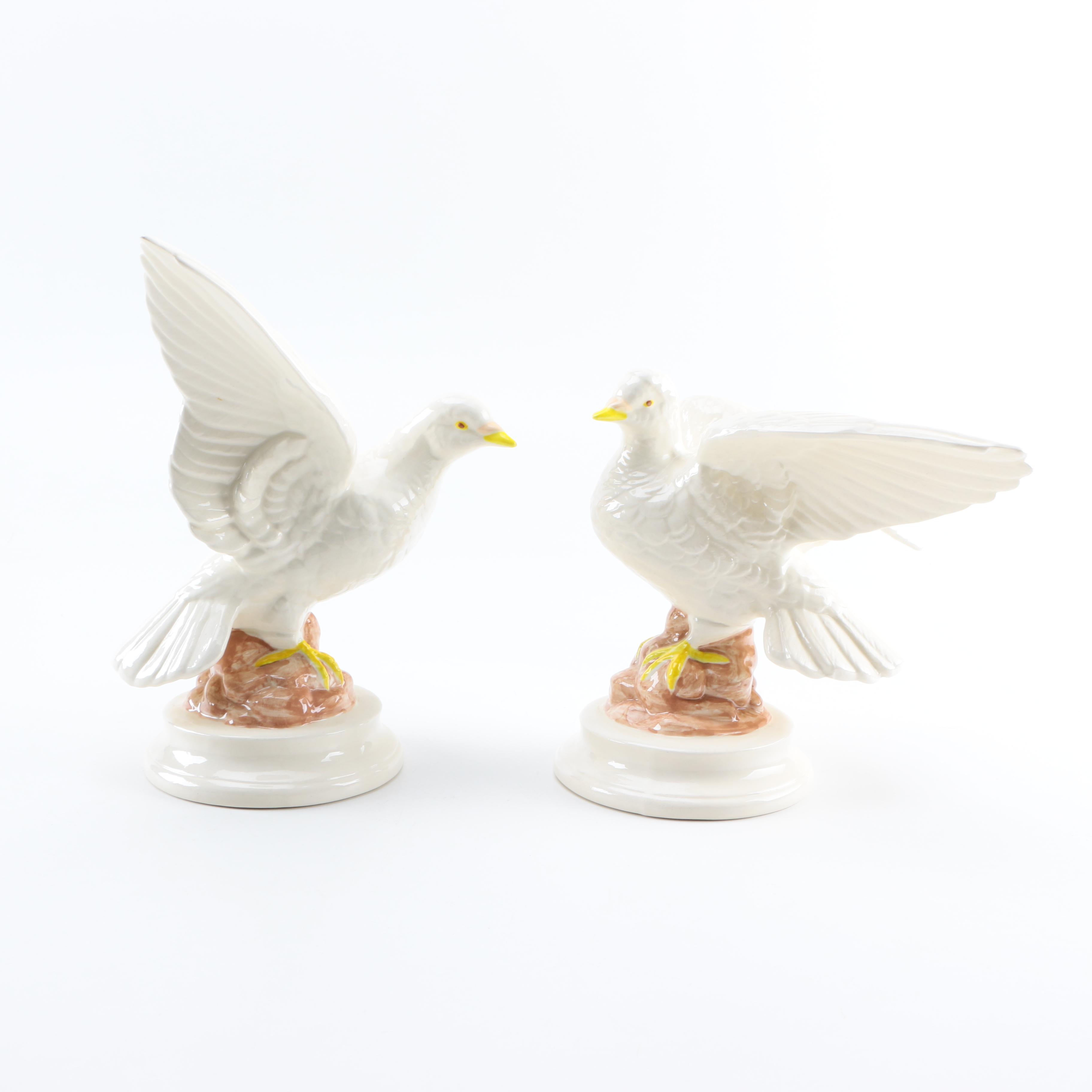 Pair of Ceramic Dove Figurines by Byron Molds