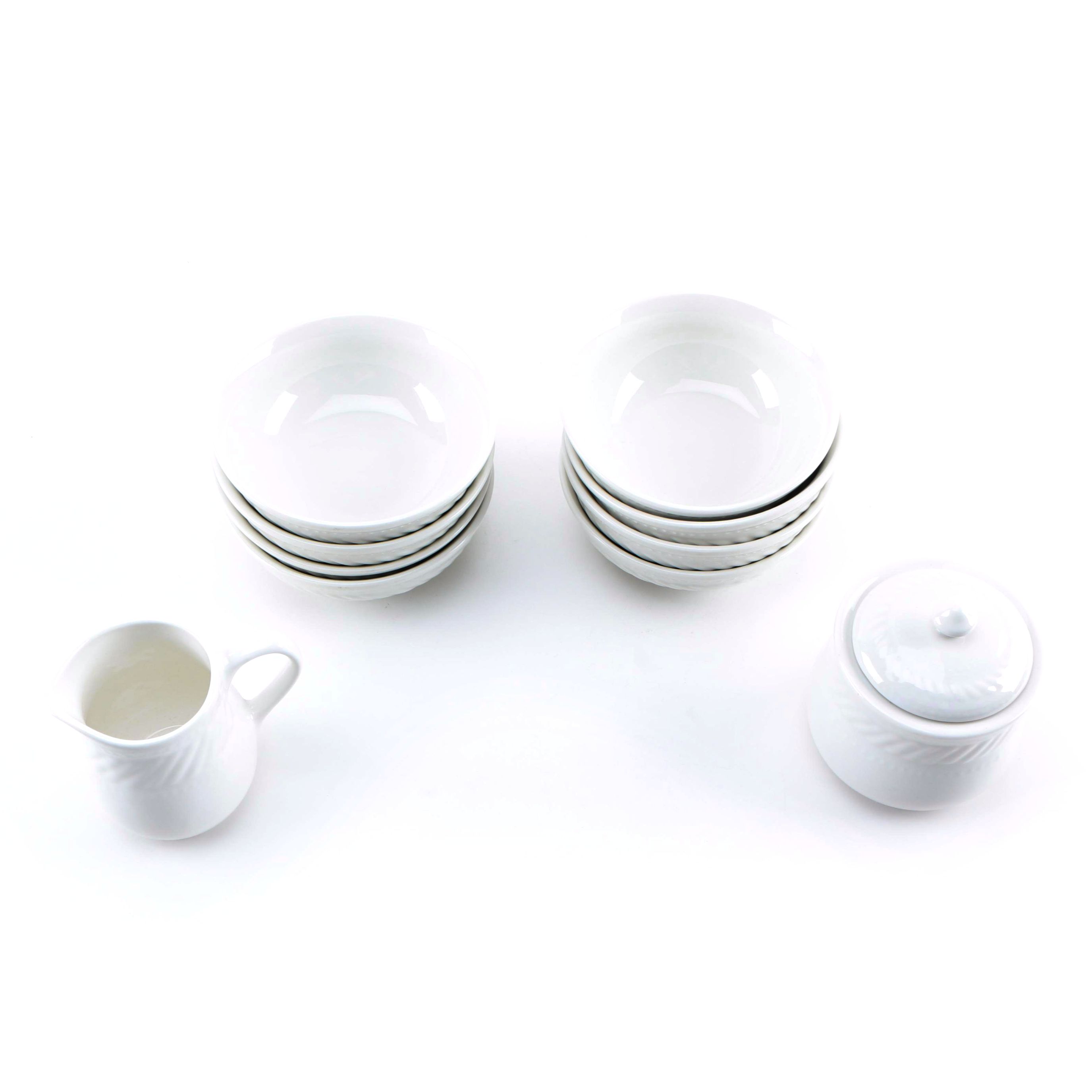 White Bowls and Creamer and Sugar Set by Gibson Housewares